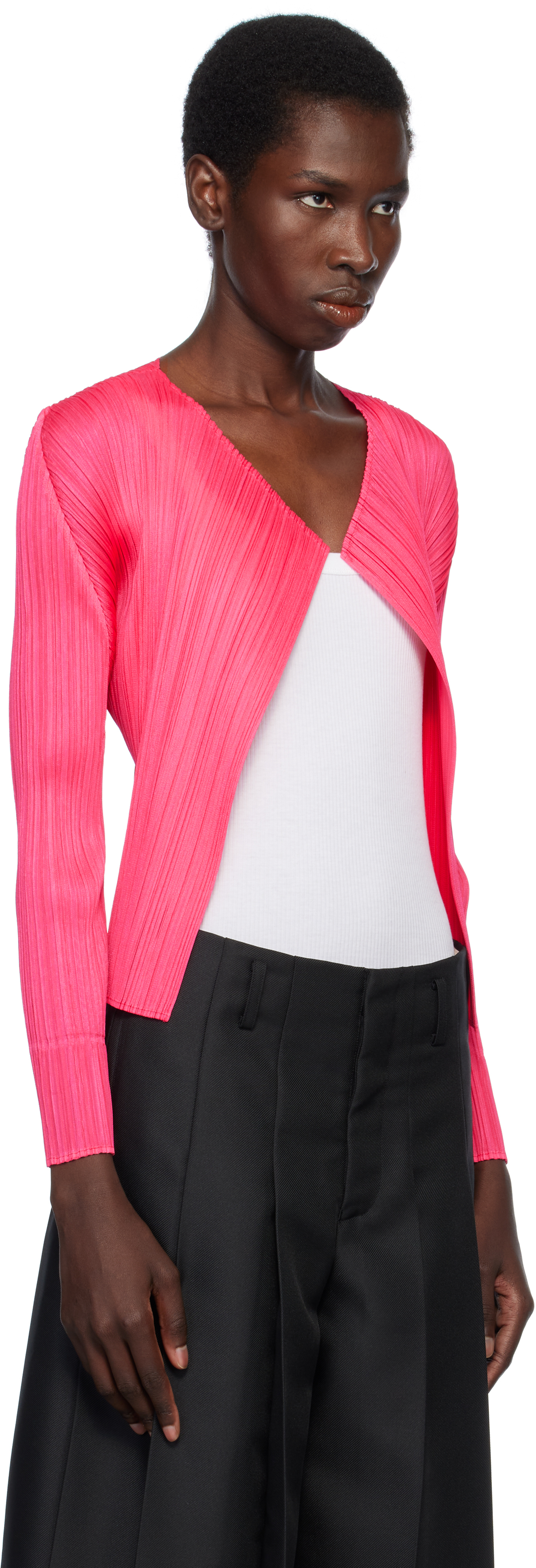 Issey Miyake Pink Monthly Colors March Cardigan In 21 Bright Pink