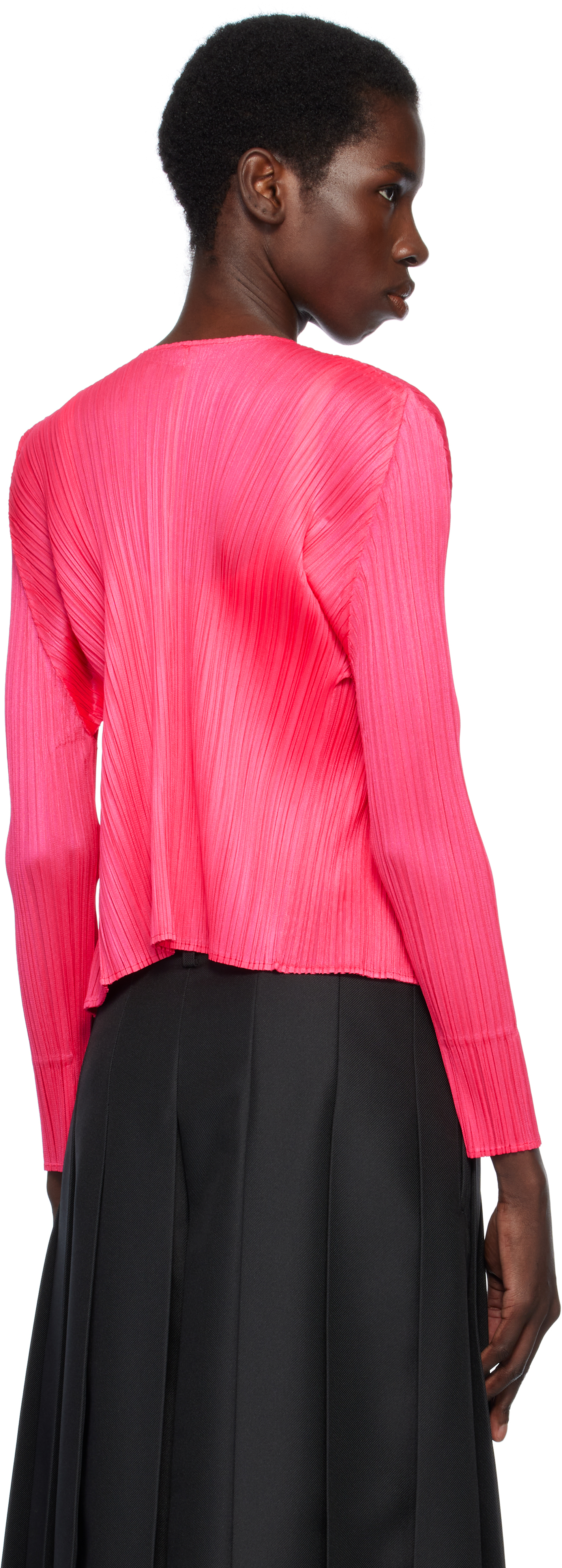 Issey Miyake Pink Monthly Colors March Cardigan In 21 Bright Pink