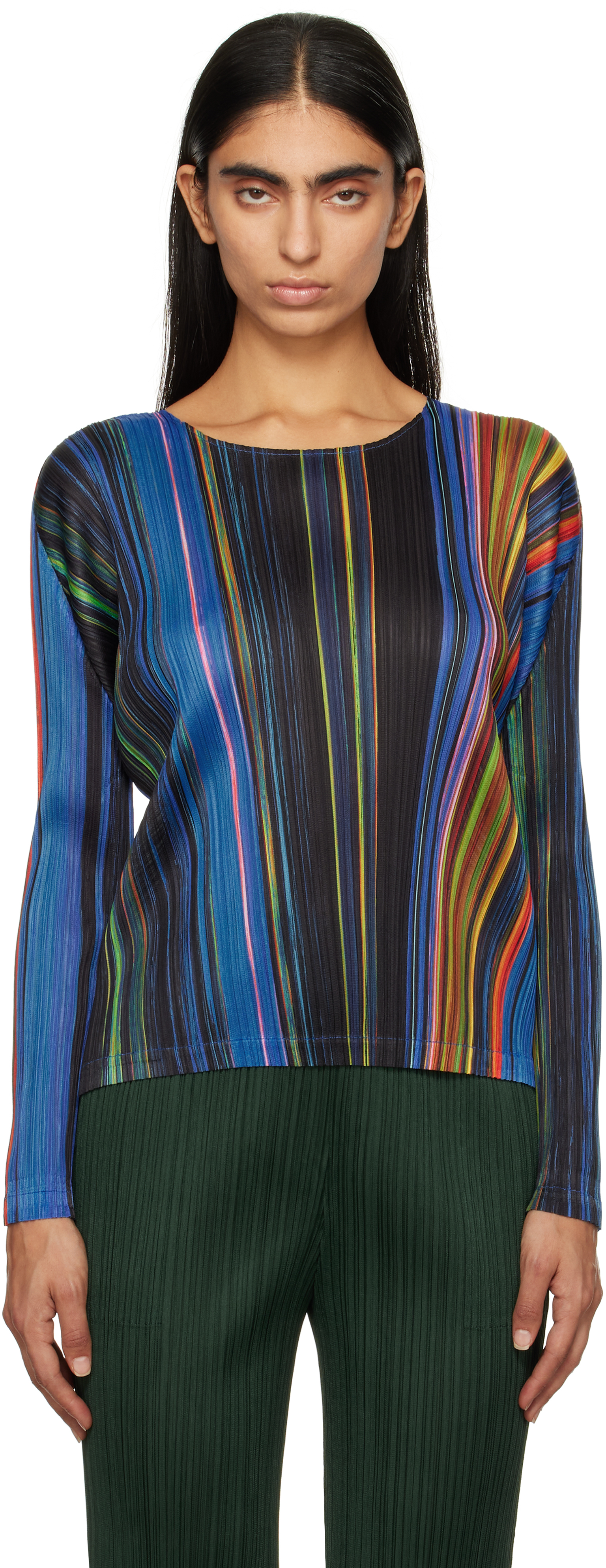 PLEATS PLEASE ISSEY MIYAKE: Multicolor Warp Sweater | SSENSE PLEATS PLEASE ISSEY MIYAKE: Multicolor Warp Sweater | SSENSE