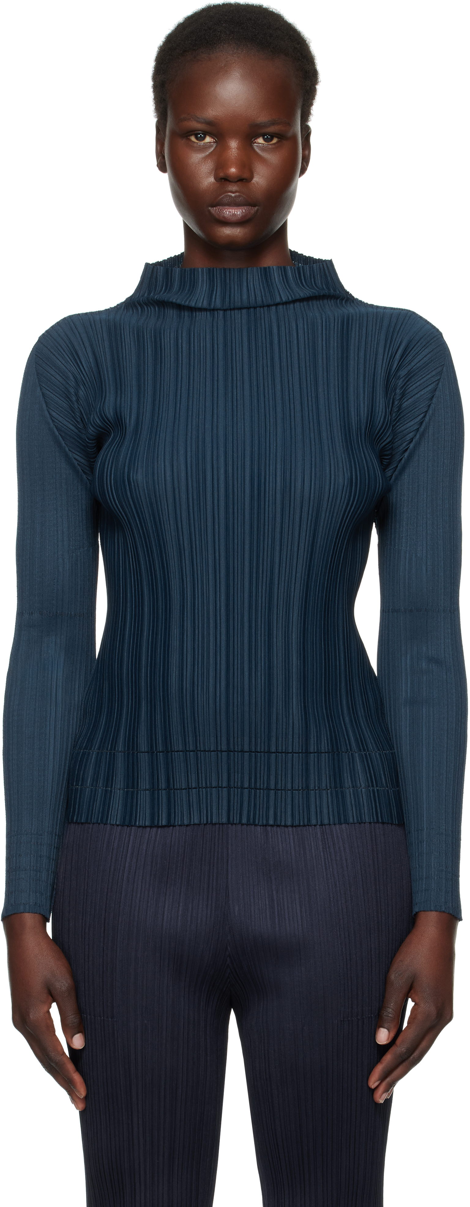 Navy Soft Pleats Top