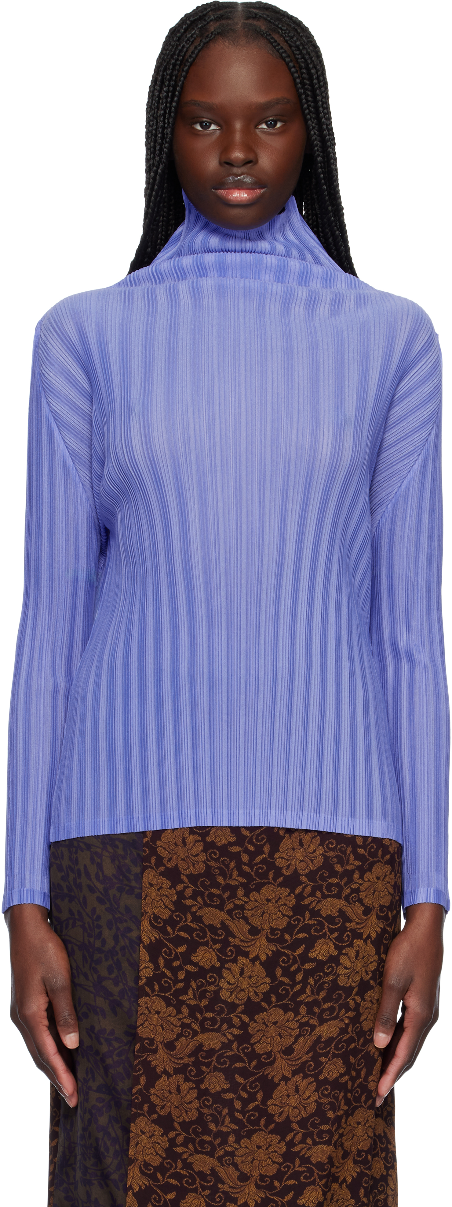 Blue Rib Pleats February Turtleneck