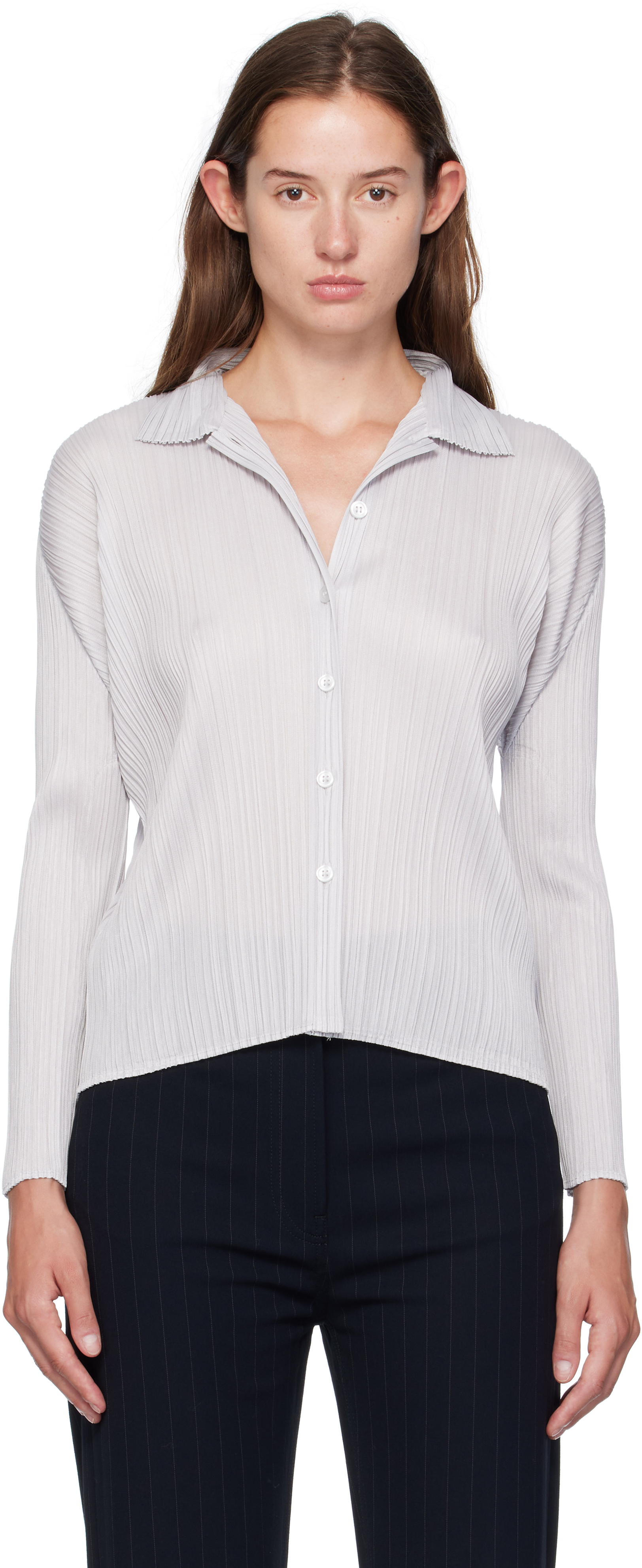 Issey Miyake Gray Basics Blouse In White