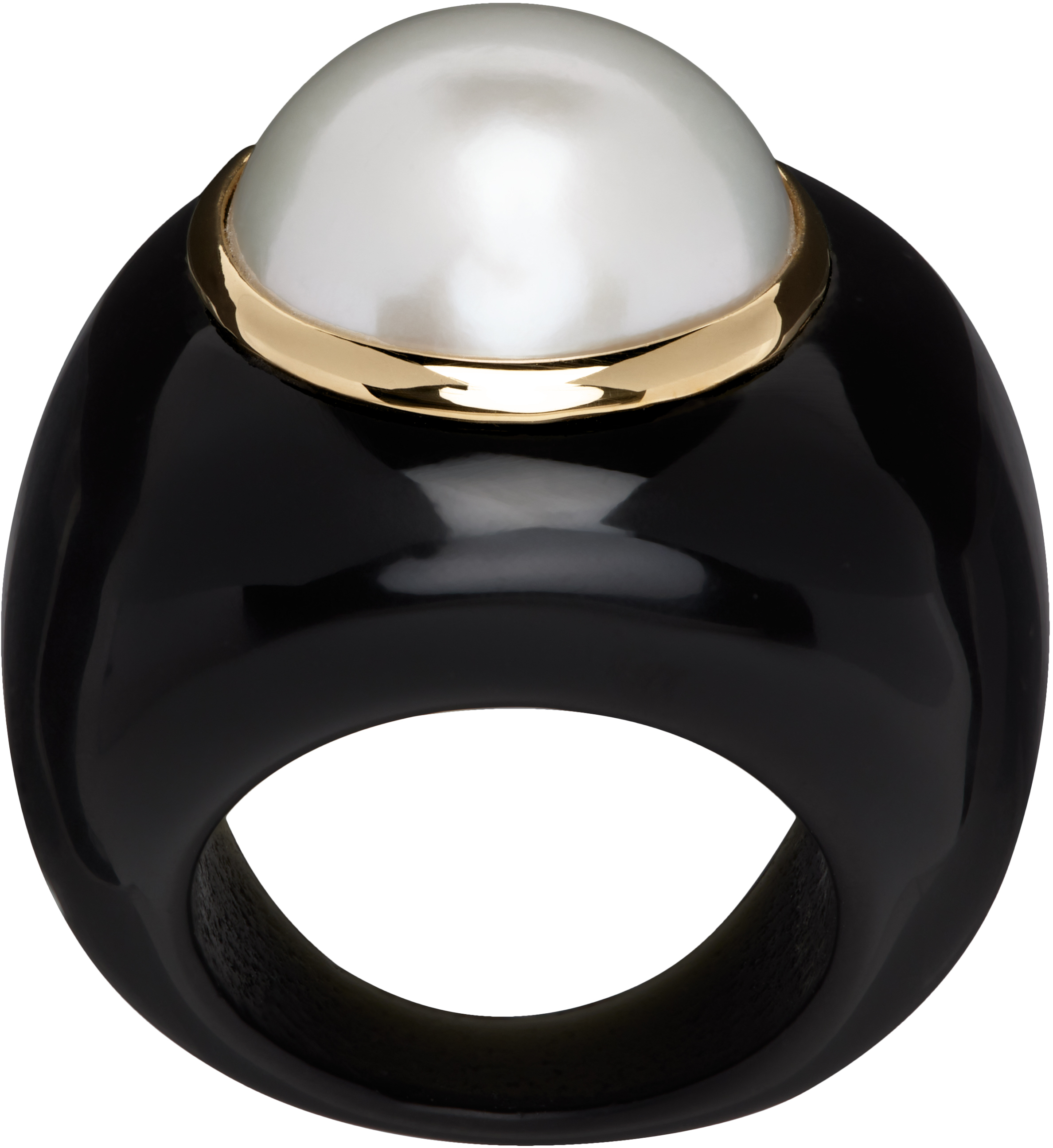 Black & Gold Pearl Moon Ring