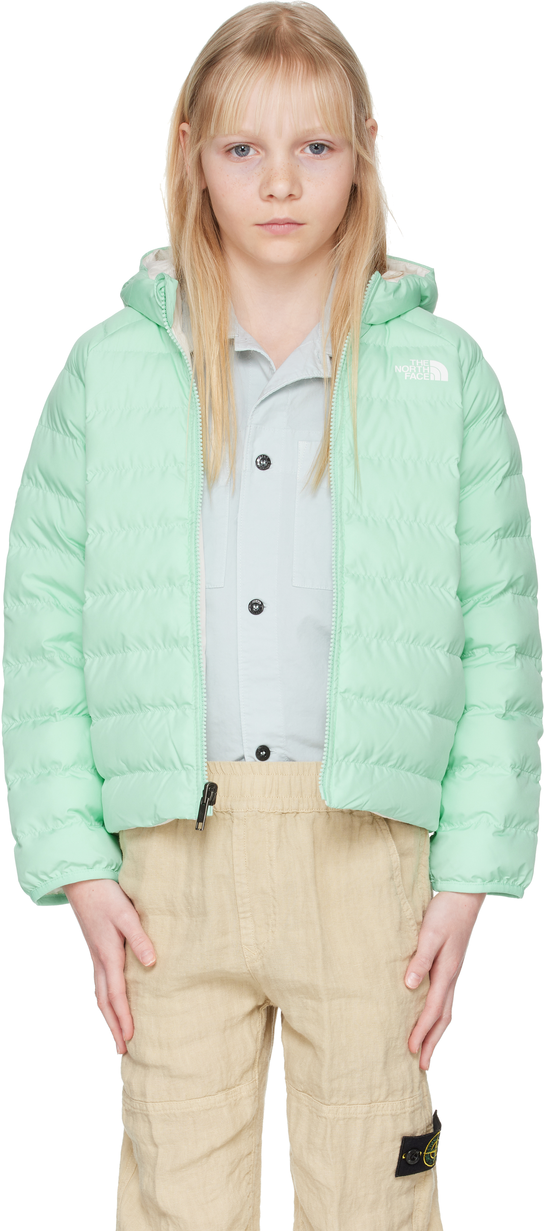 The North Face Little Kids Green Perrito Hooded Reversible Jacket In 6ei Bright Foam