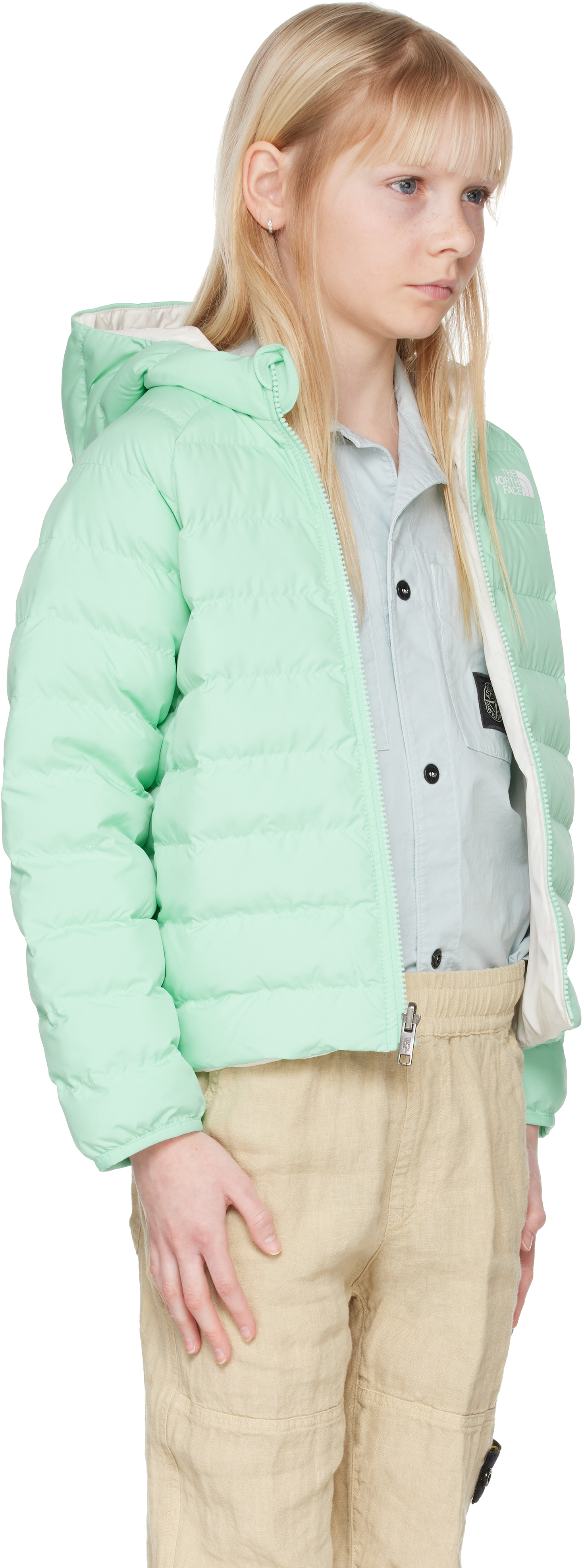 The North Face Little Kids Green Perrito Hooded Reversible Jacket In 6ei Bright Foam