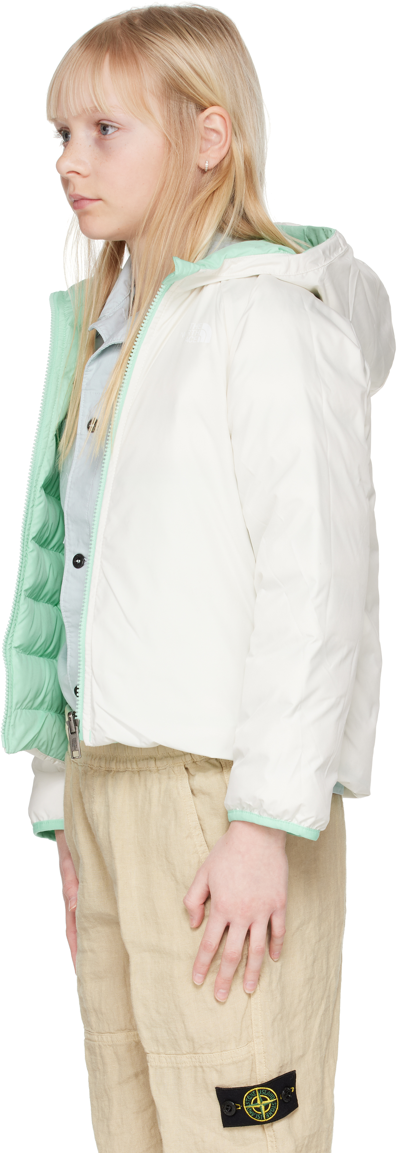 The North Face Little Kids Green Perrito Hooded Reversible Jacket In 6ei Bright Foam