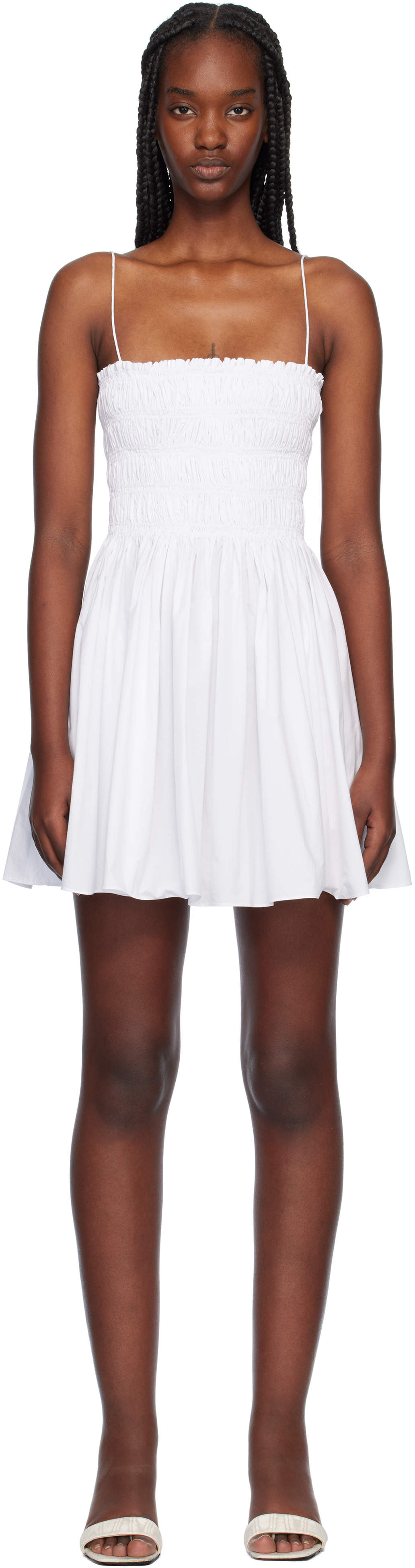 White Shirred Bodice Minidress