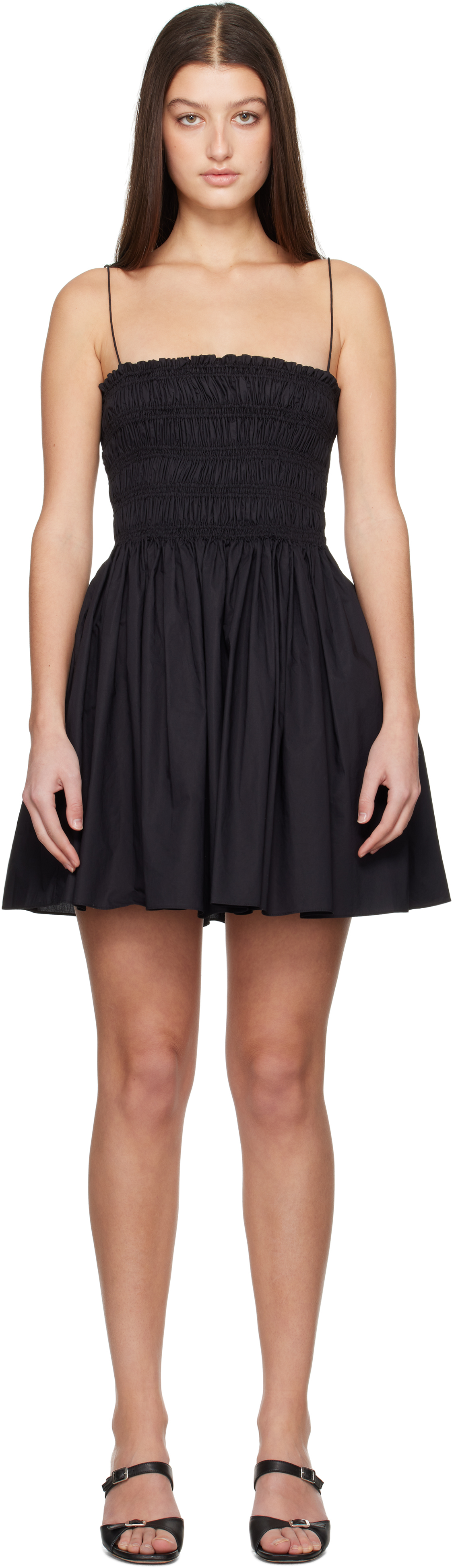 Black Shirred Bodice Minidress