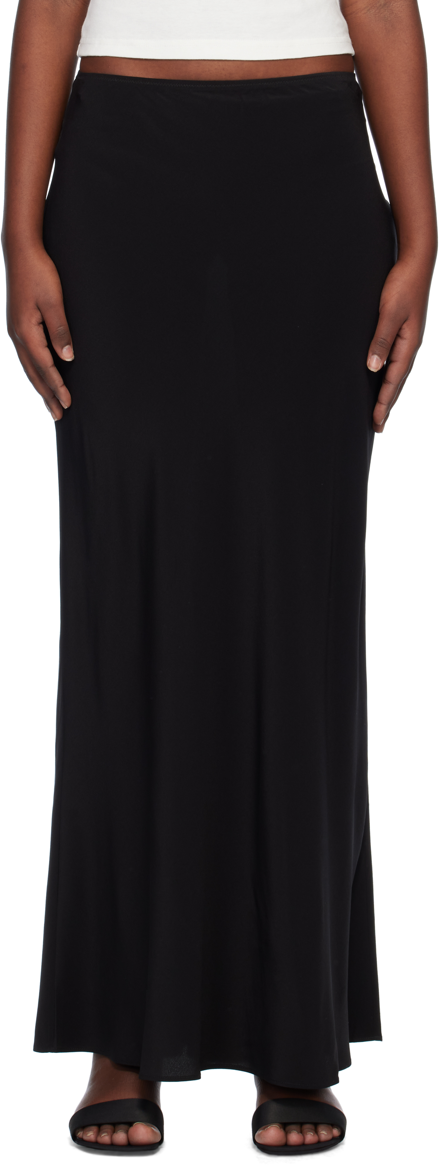 Black Bias Elastic Midi Skirt