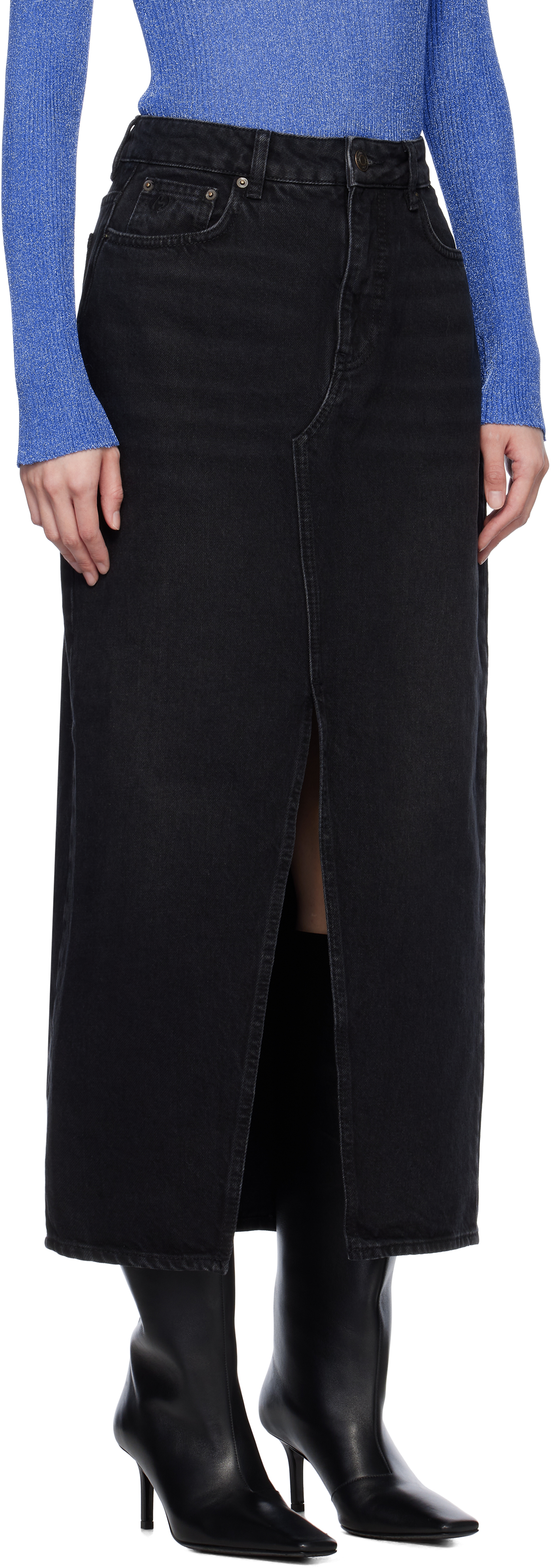 HOLZWEILER BLACK SLIM FIT DENIM MAXI SKIRT