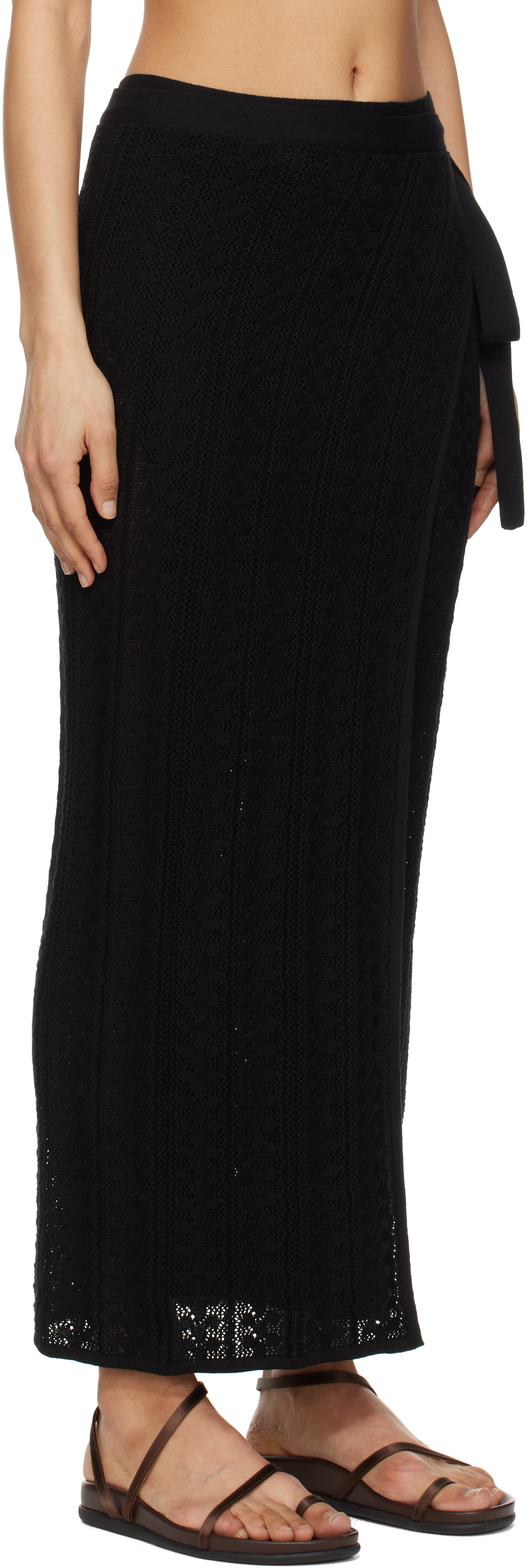 Shop Holzweiler Black Kelp Crochet Maxi Skirt In 1051 Black
