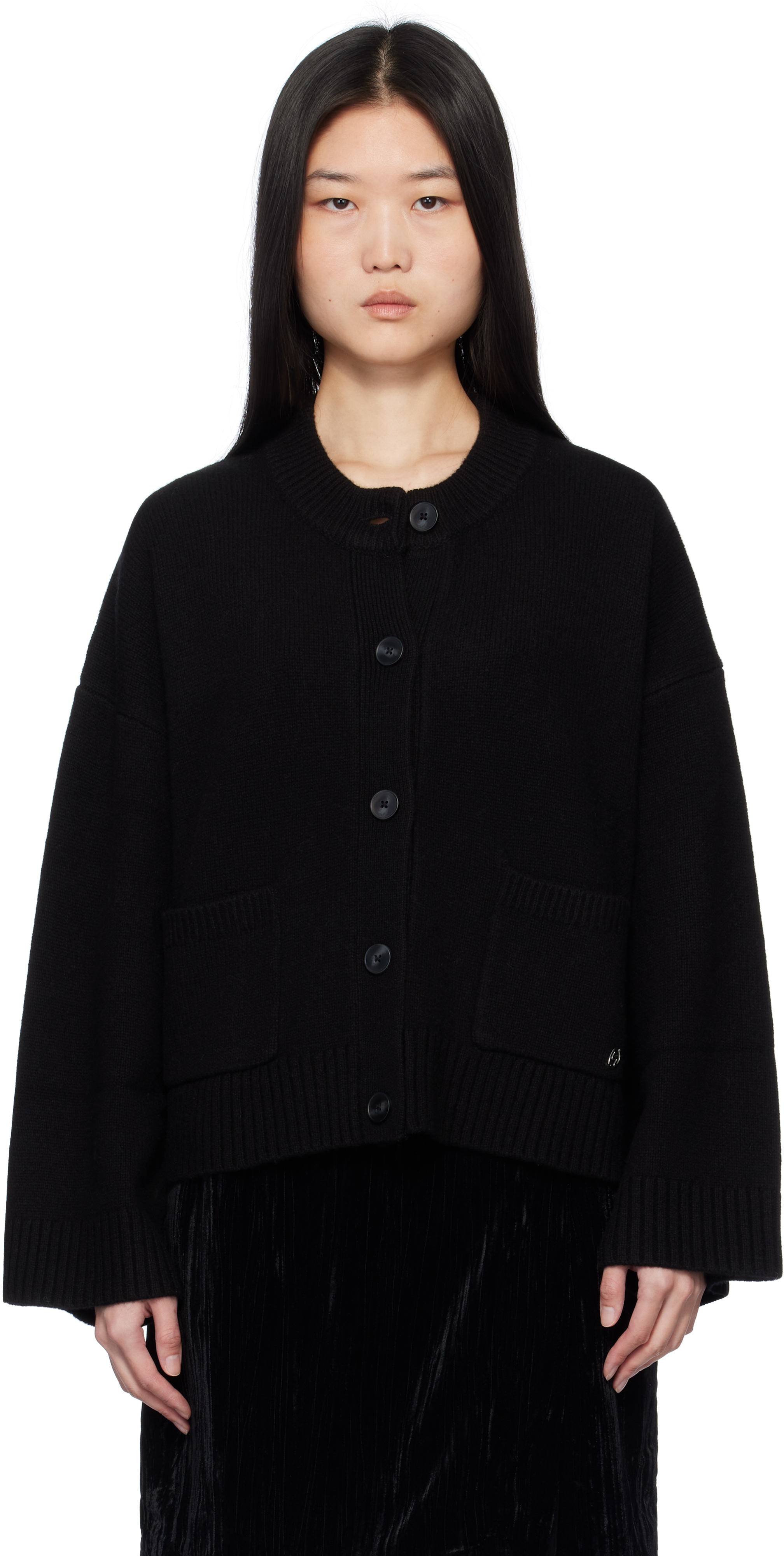 Black Wool Wide Cardigan