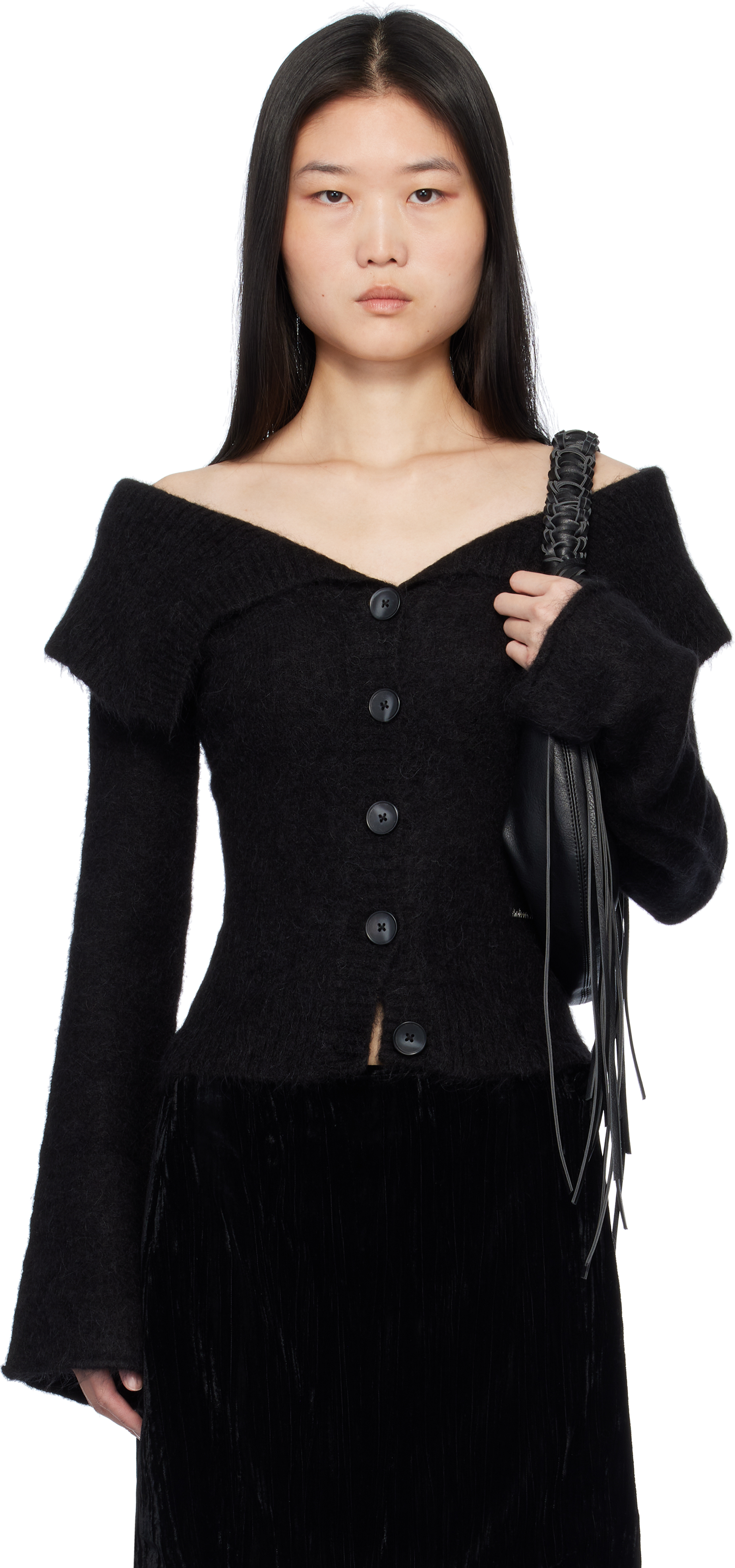 Holzweiler Black Off Shoulder Cardigan In 1051 Black