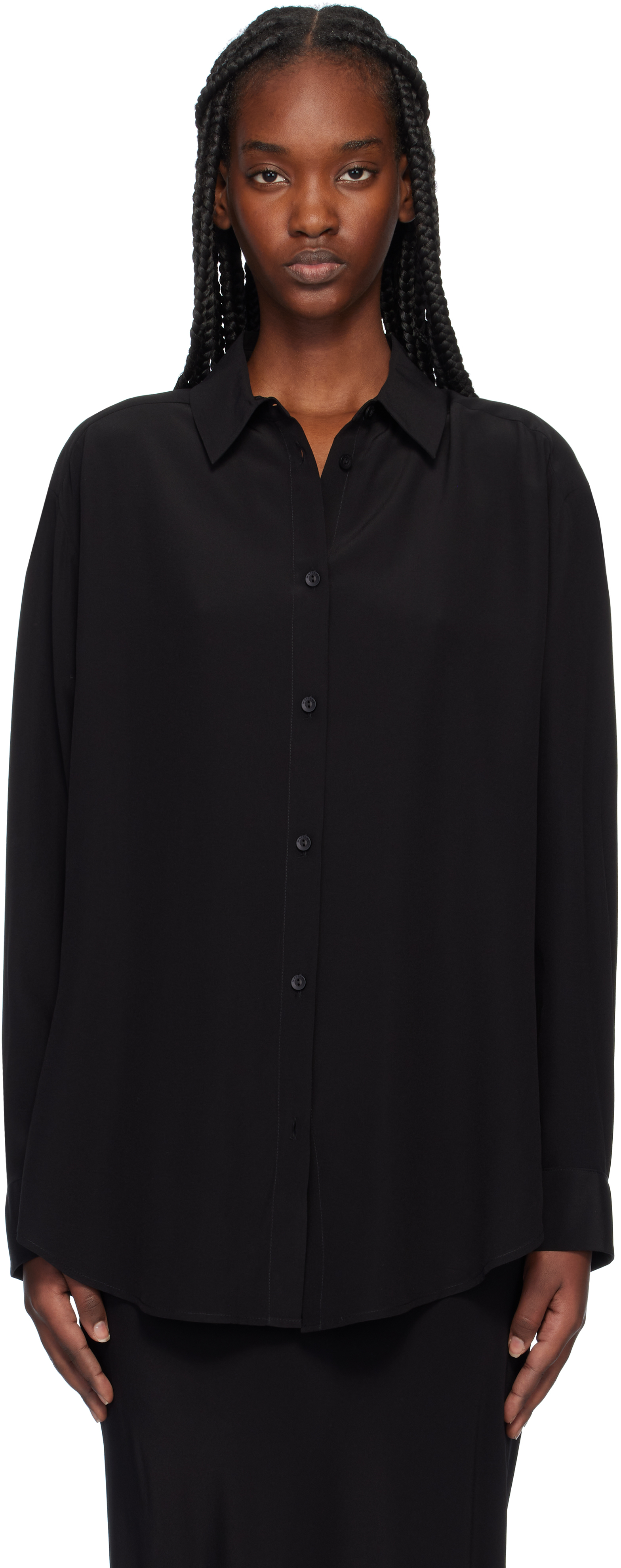 Black Long Sleeve Silk Shirt