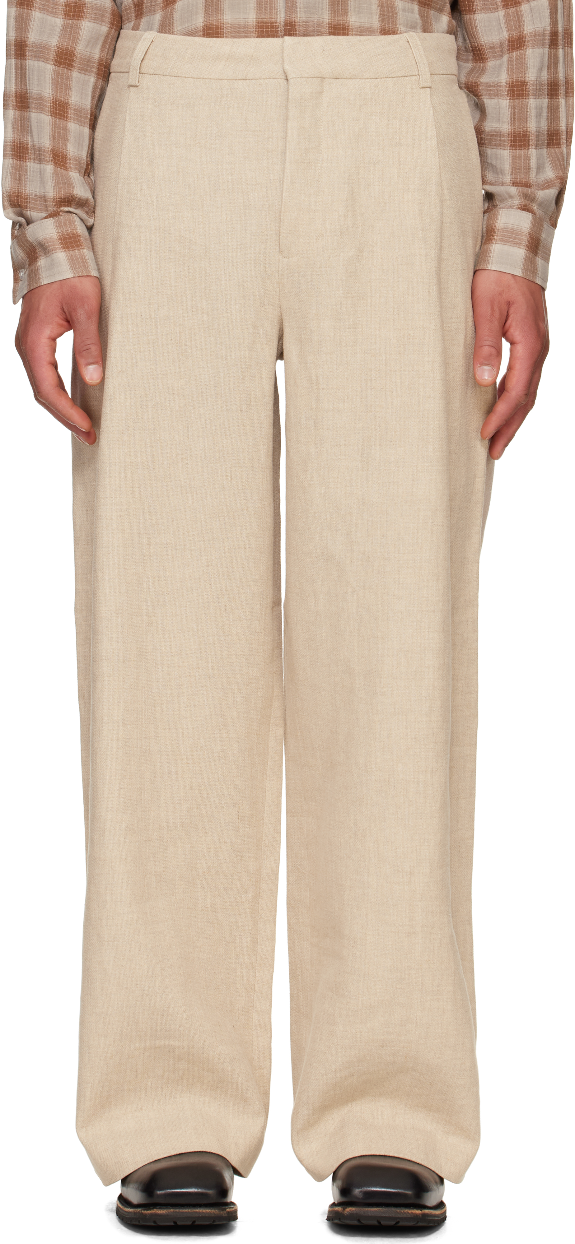Beige Alex One Pleat Trousers