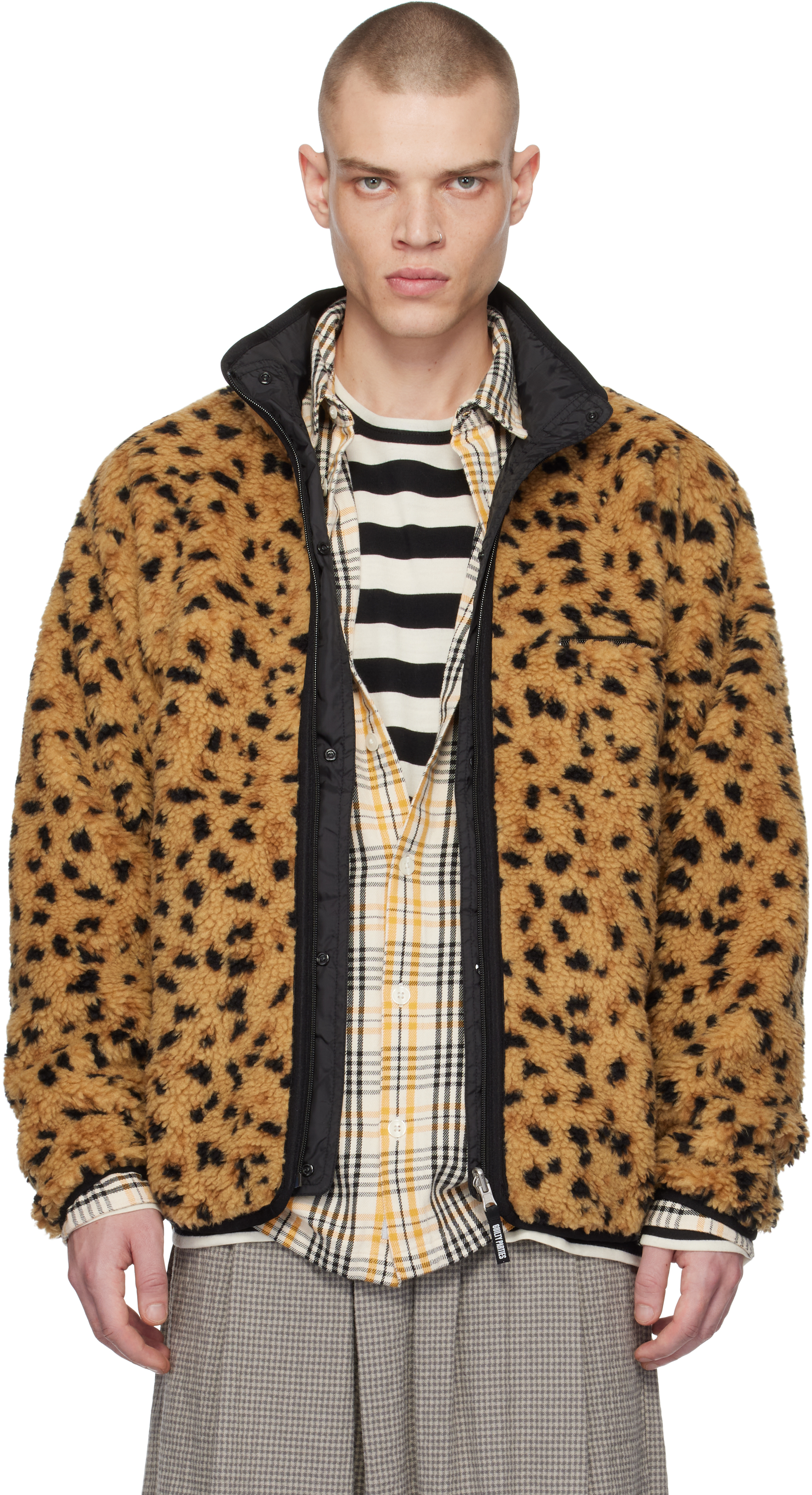 Beige Leopard Boa Fleece Reversible Jacket