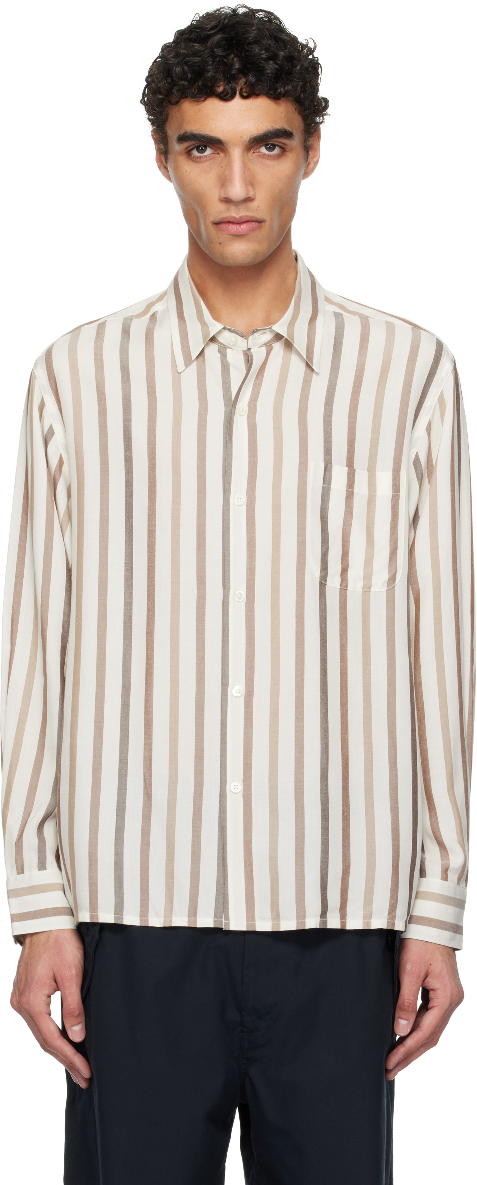 Off-White 
Brown Striped Regular Collar Shirt