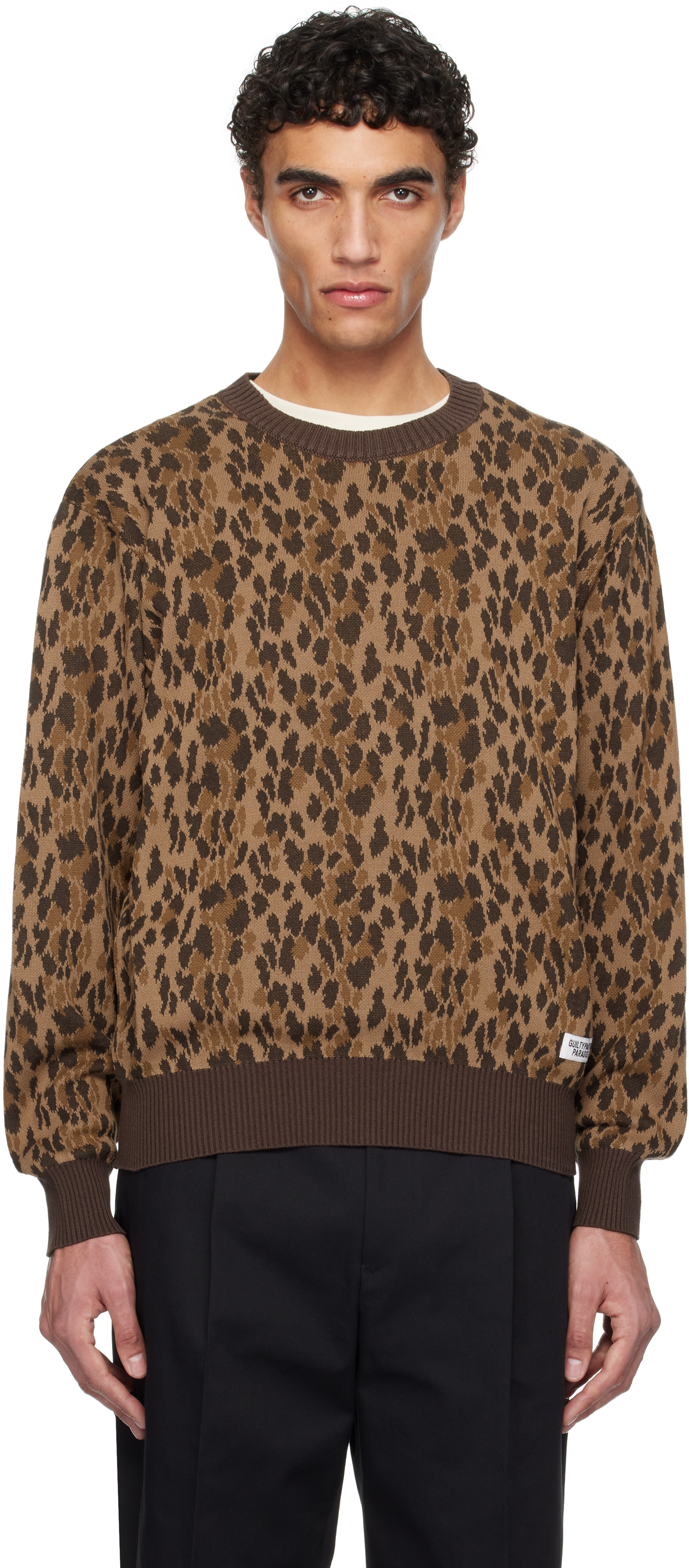 Brown Leopard Jacquard Knit Sweater