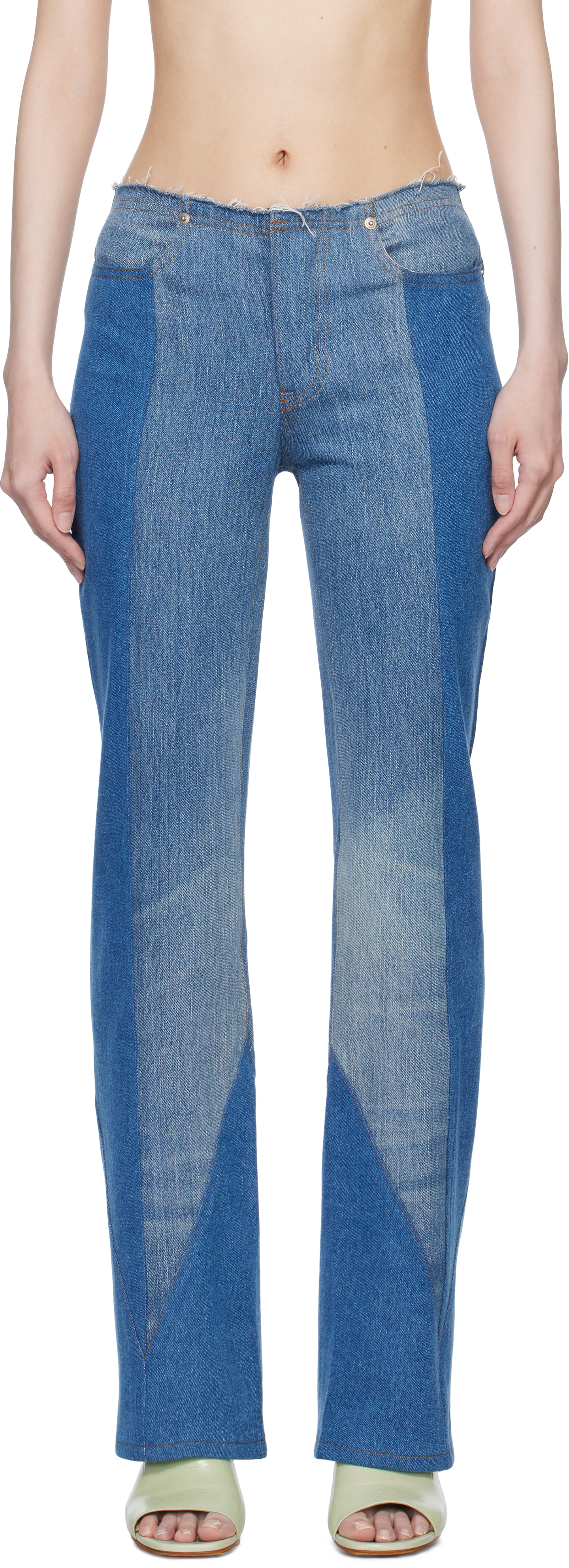 Blue Reconstituted Boot Cut Jeans