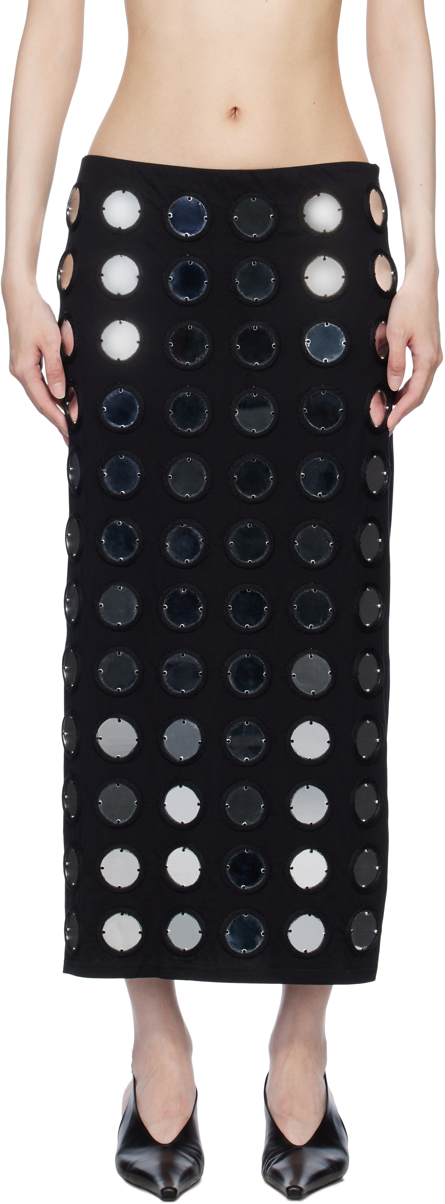 Black 'The Reconstituted Mirror Disc Embroidery' Midi Skirt