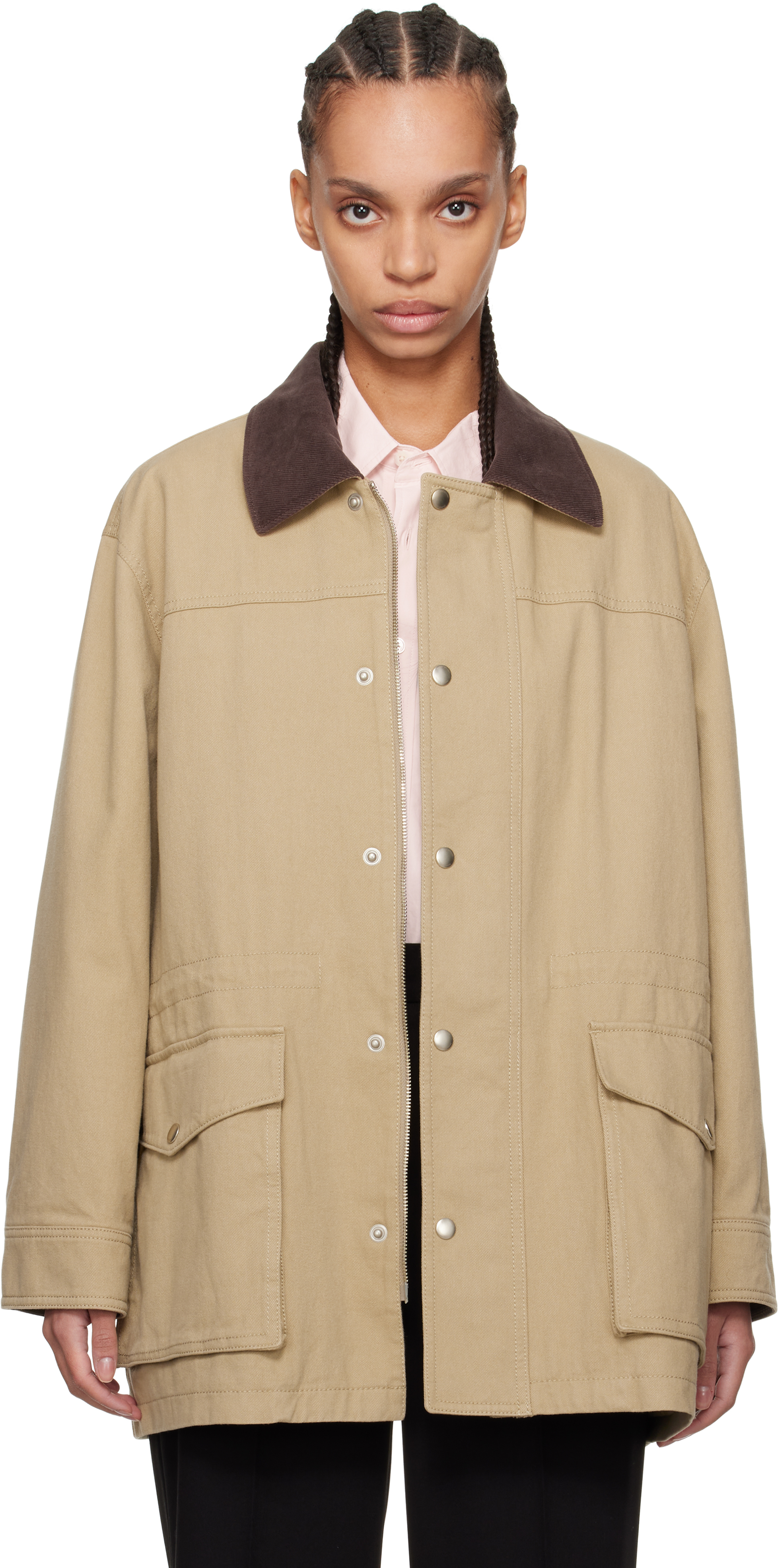 Beige Vintage Work Half Jacket