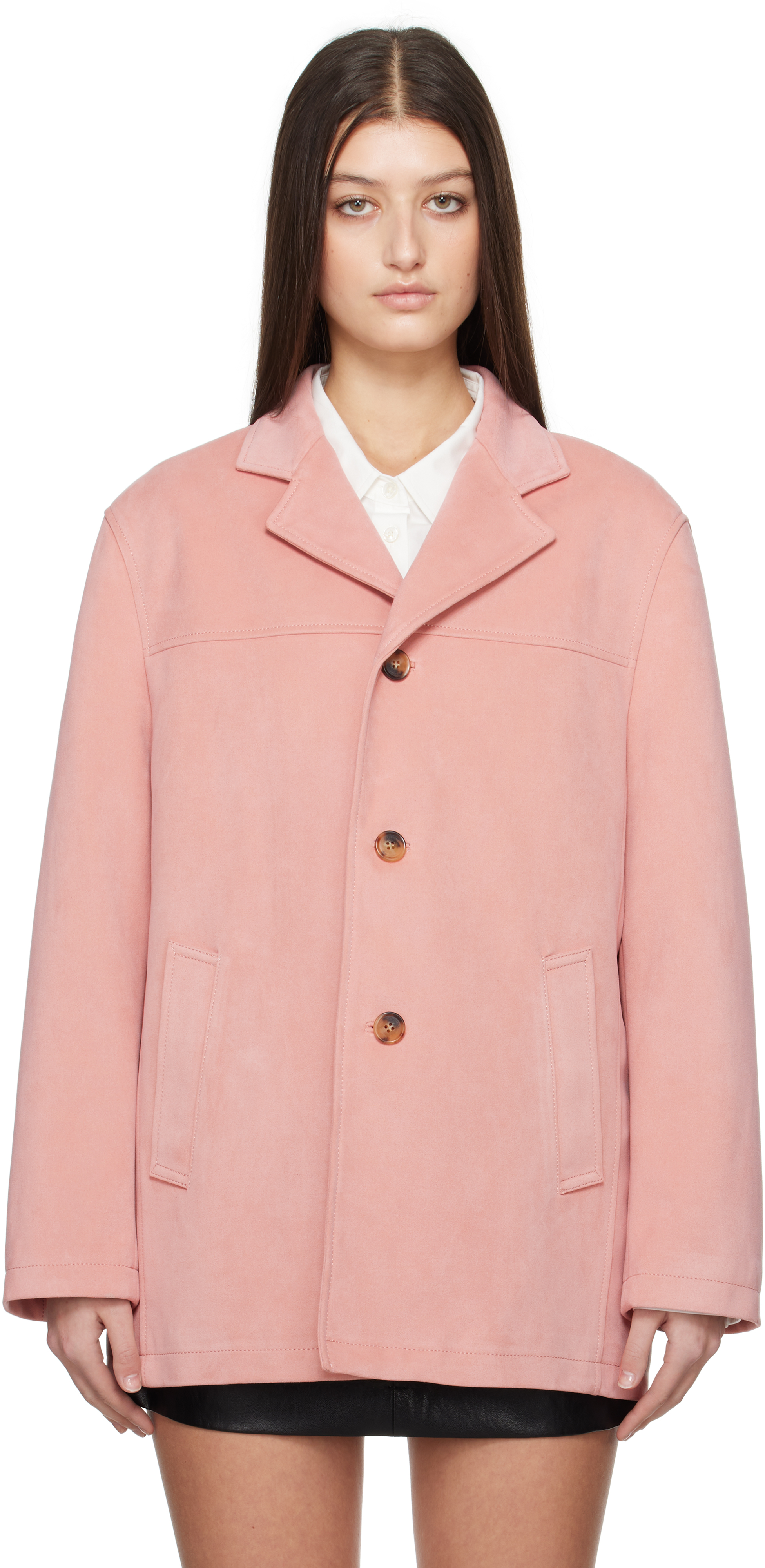 Unisex◆[Dunst]^HALF JACKET SOFT Pink&Camel◆ Pink Vegan Suede Half Jacket by Dunst on Sale
