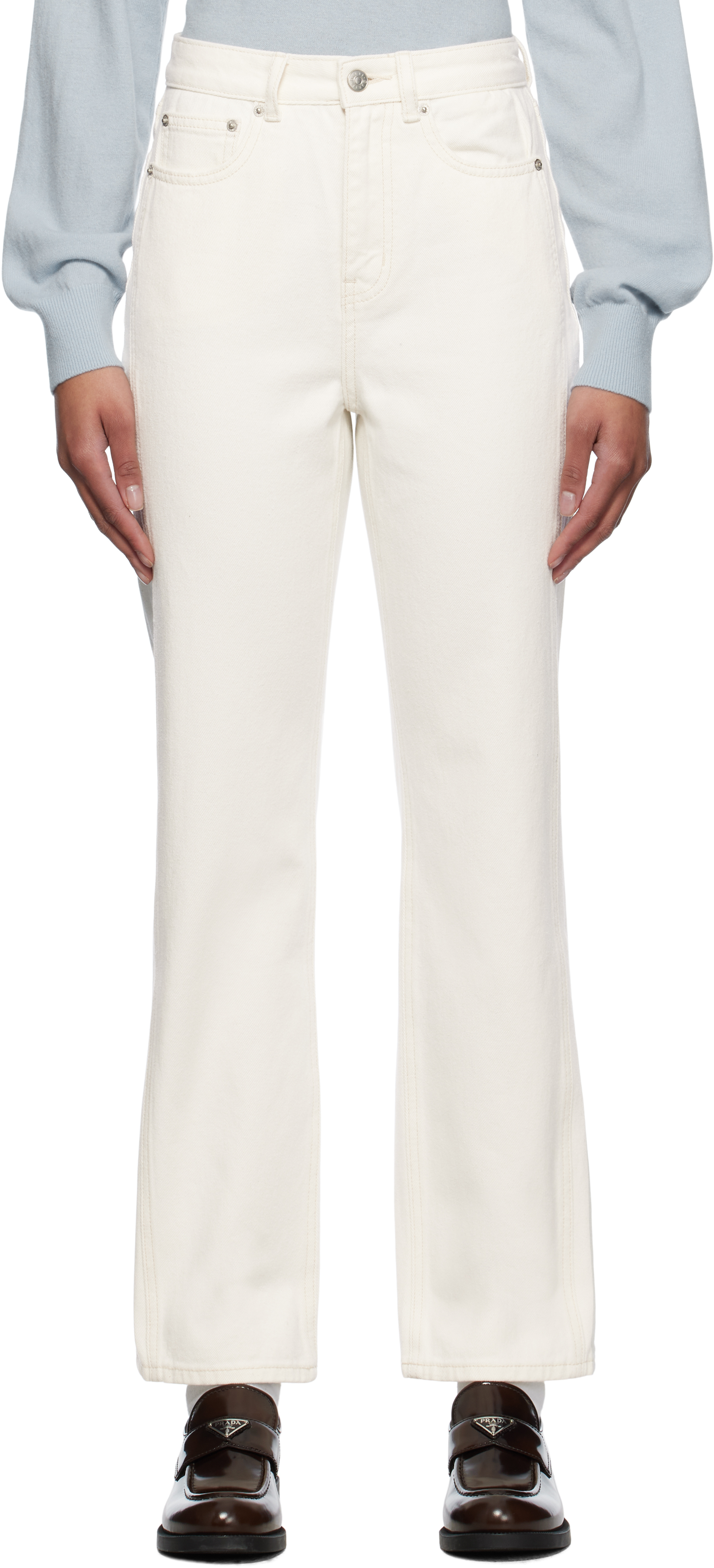 Beige Linear Straight Jeans