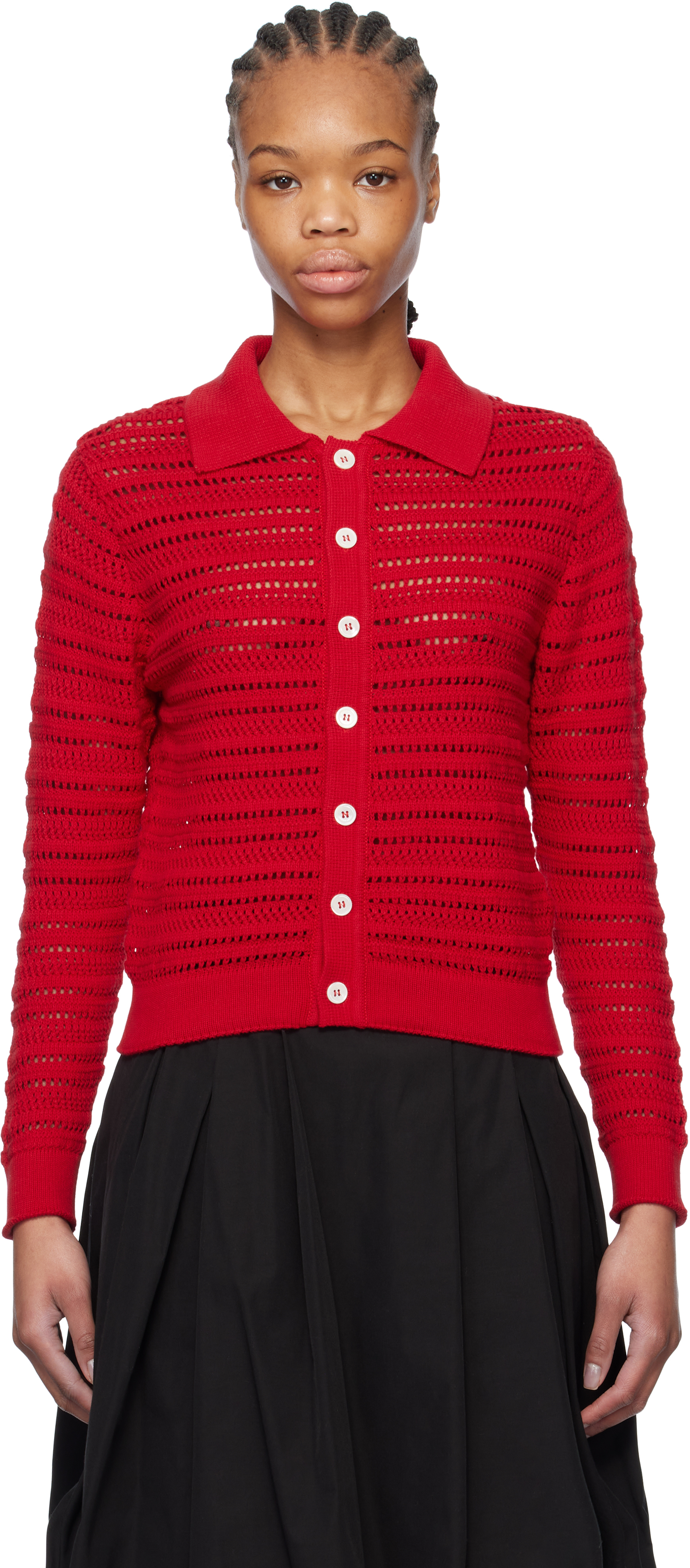 Red Open Collar Cardigan