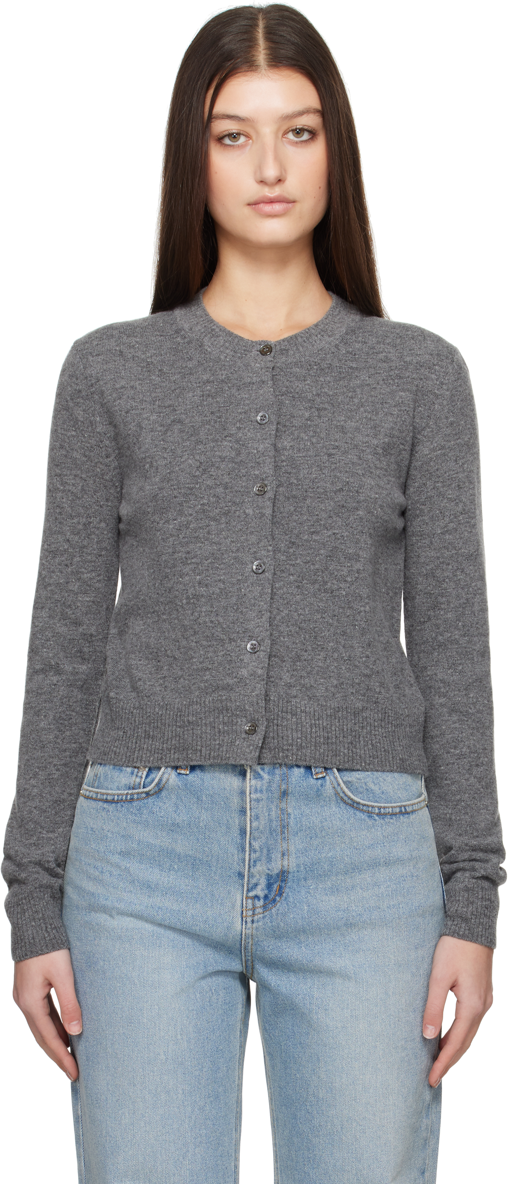 Gray Essential Crewneck Knit Cardigan