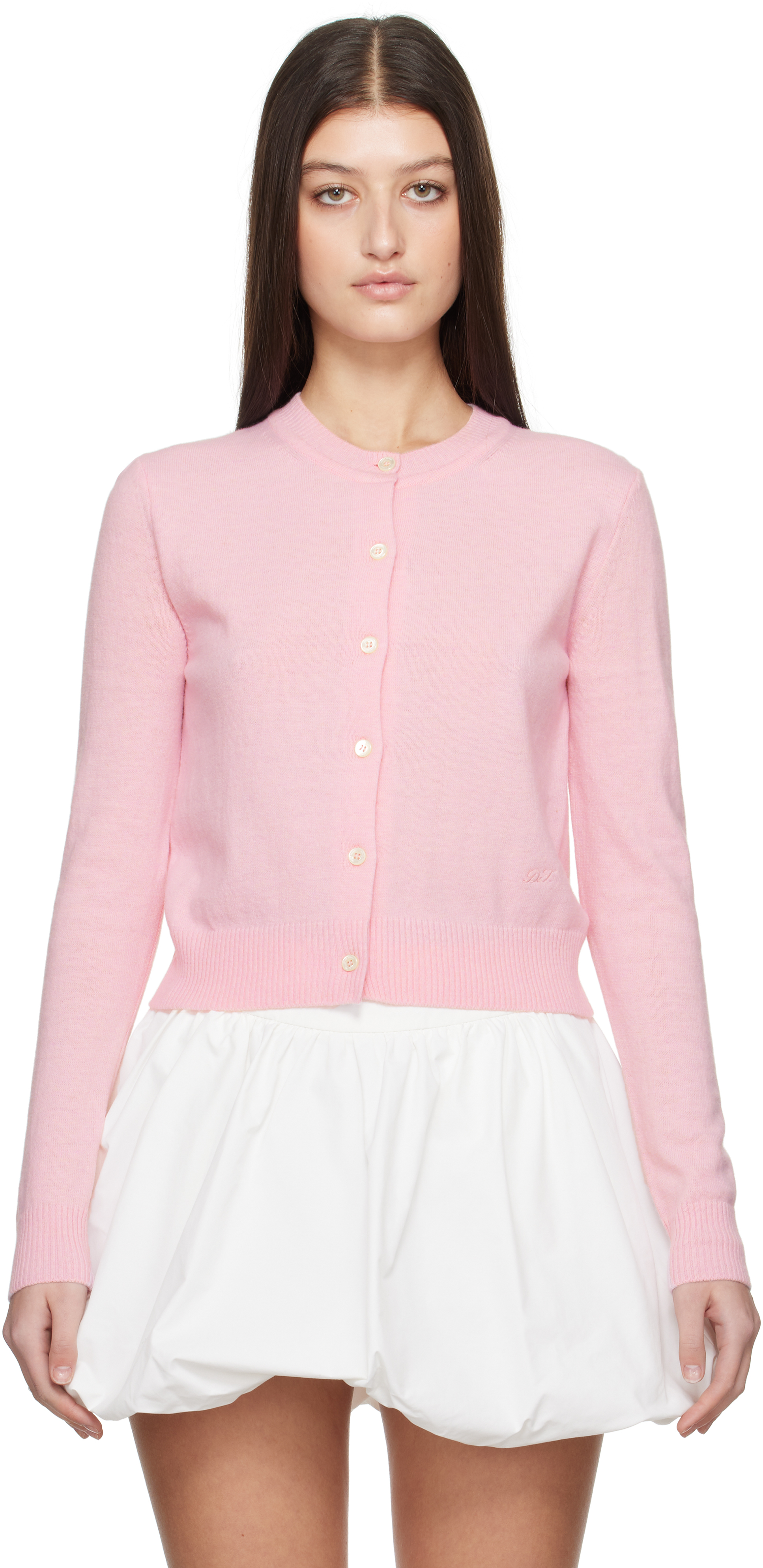 Pink Essential Crewneck Knit Cardigan