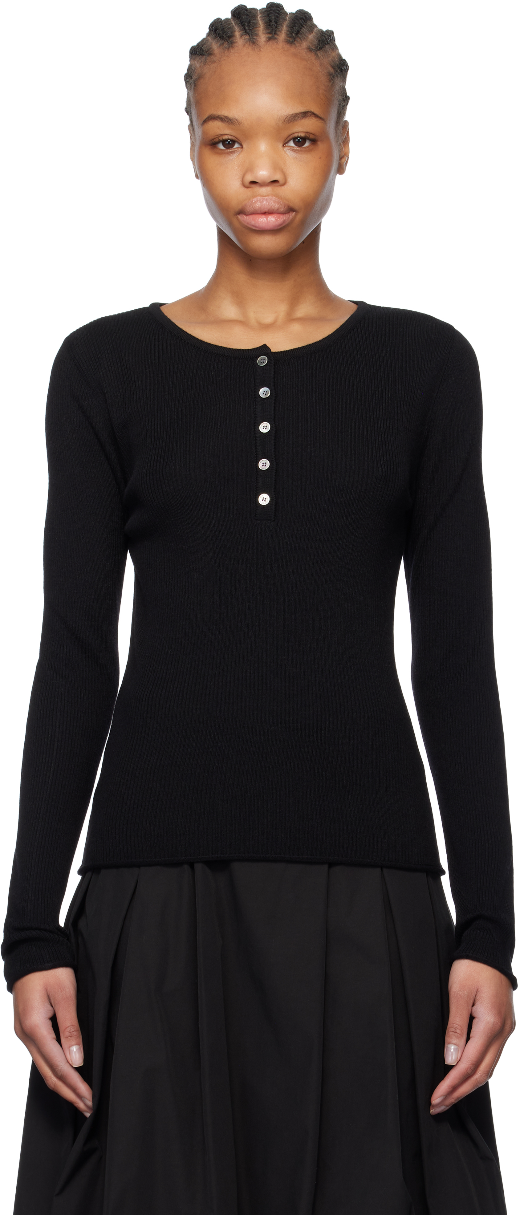 Black Buttoned Knit T-shirt