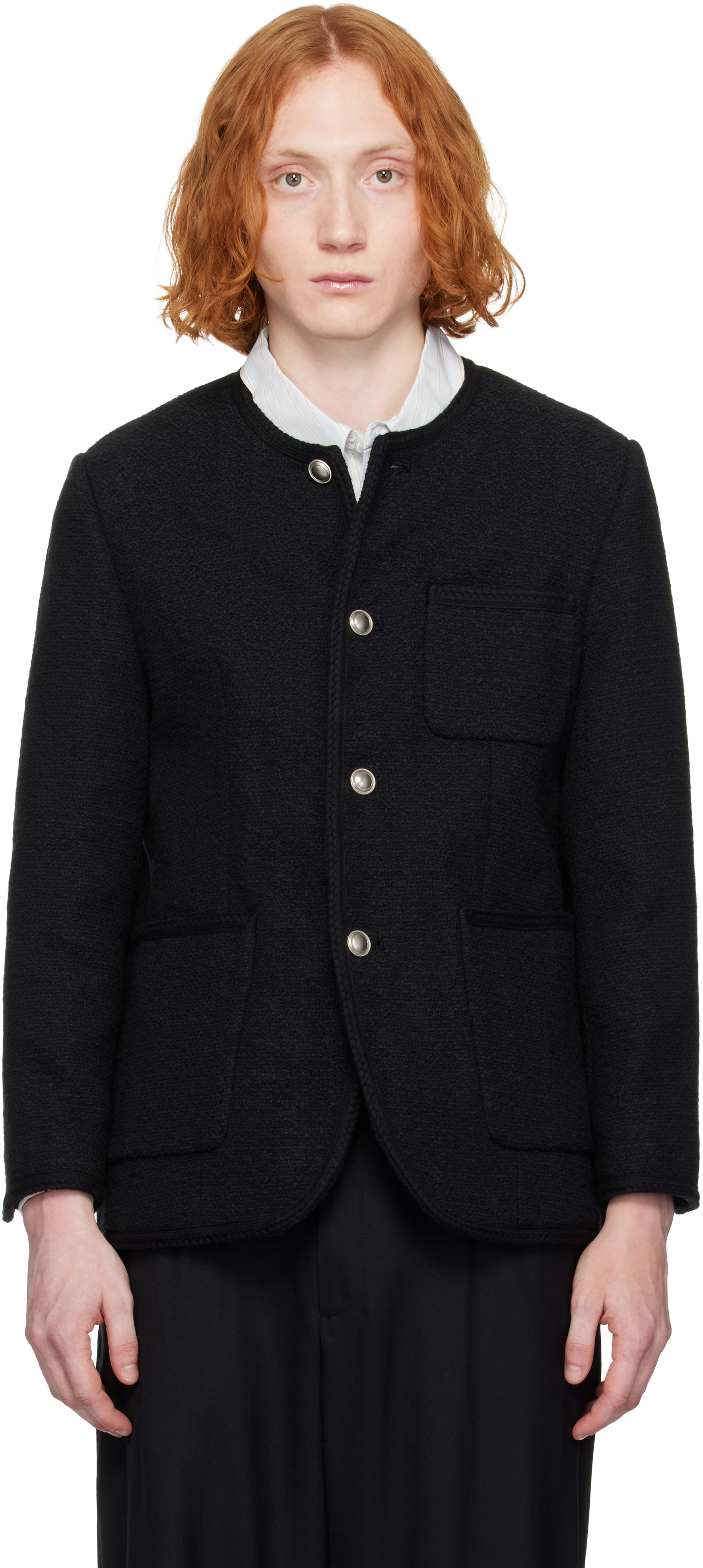 Dunst Black Collarless Tweed Jacket In Black