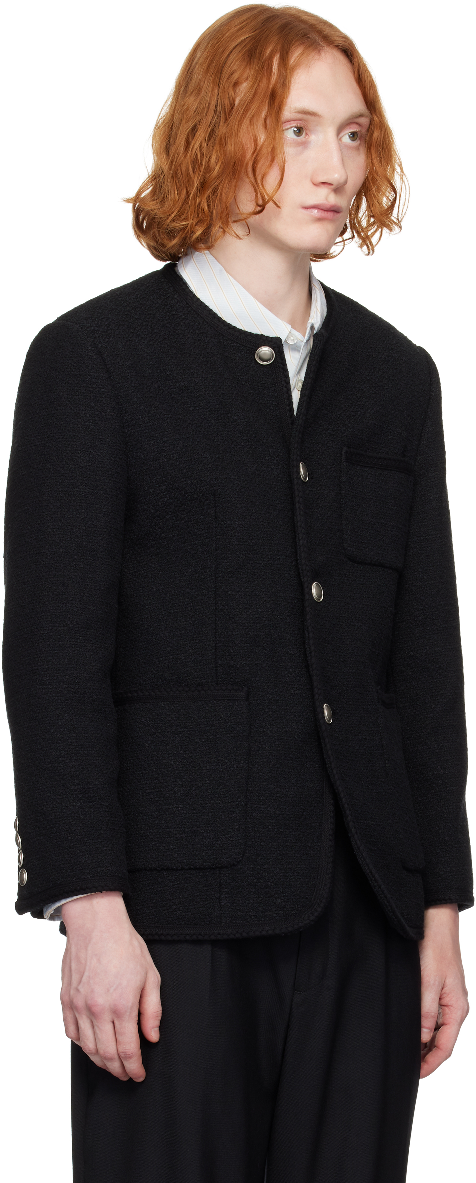 Dunst Black Collarless Tweed Jacket In Black