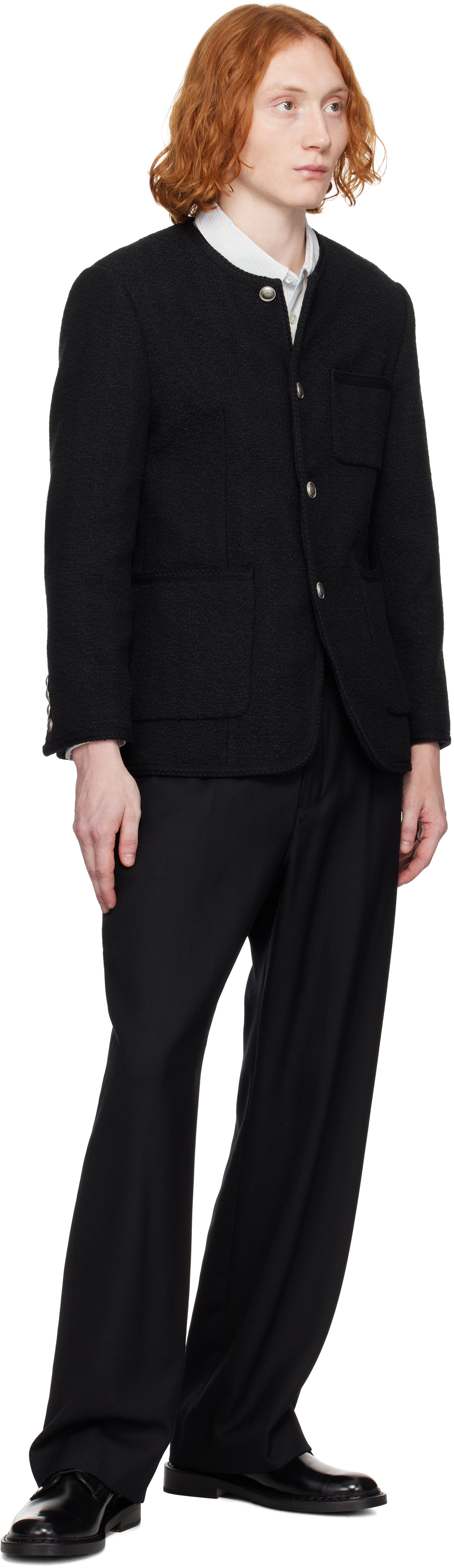 Dunst Black Collarless Tweed Jacket In Black