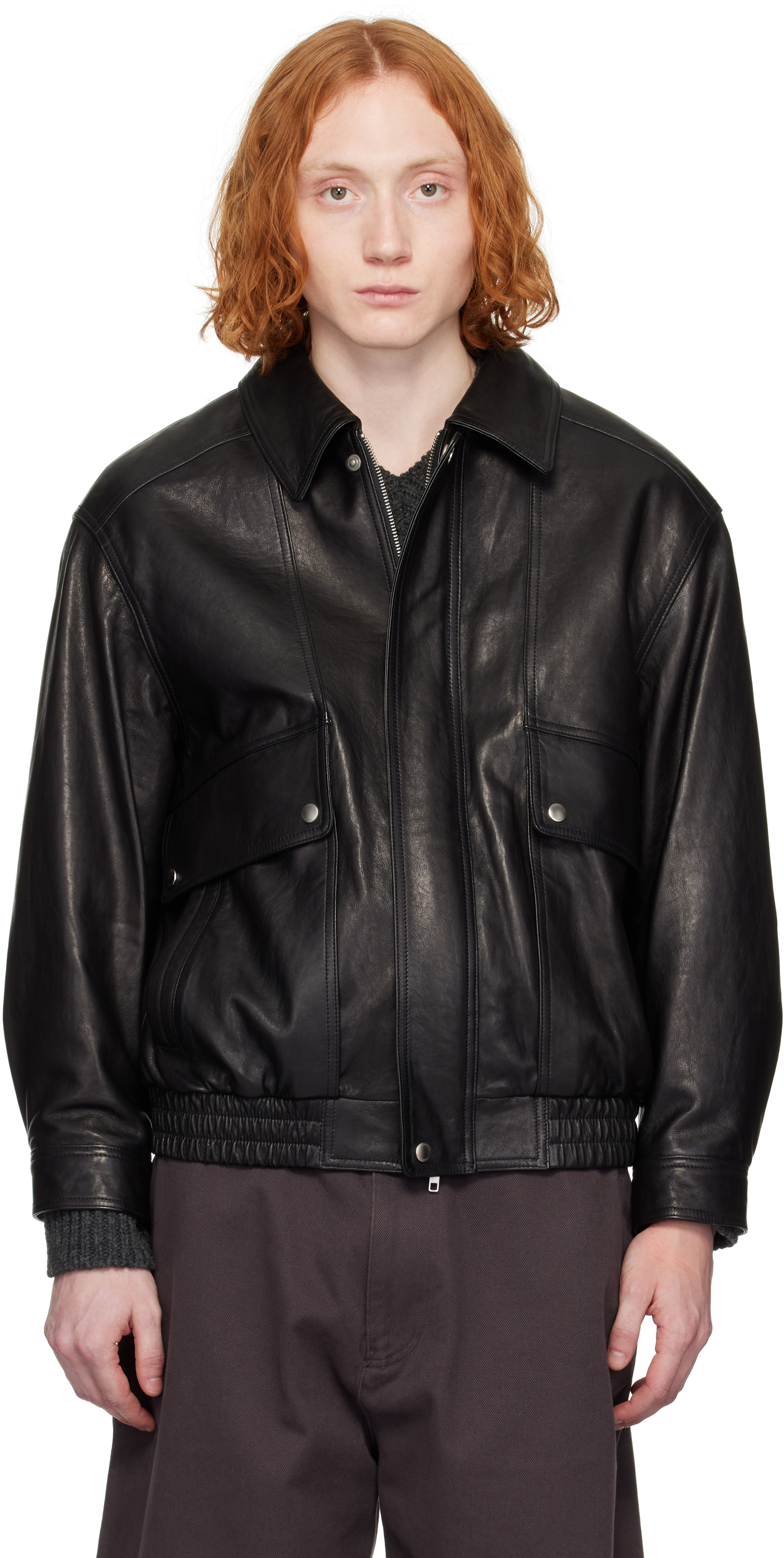 Black Oversized Vintage Leather Jacket