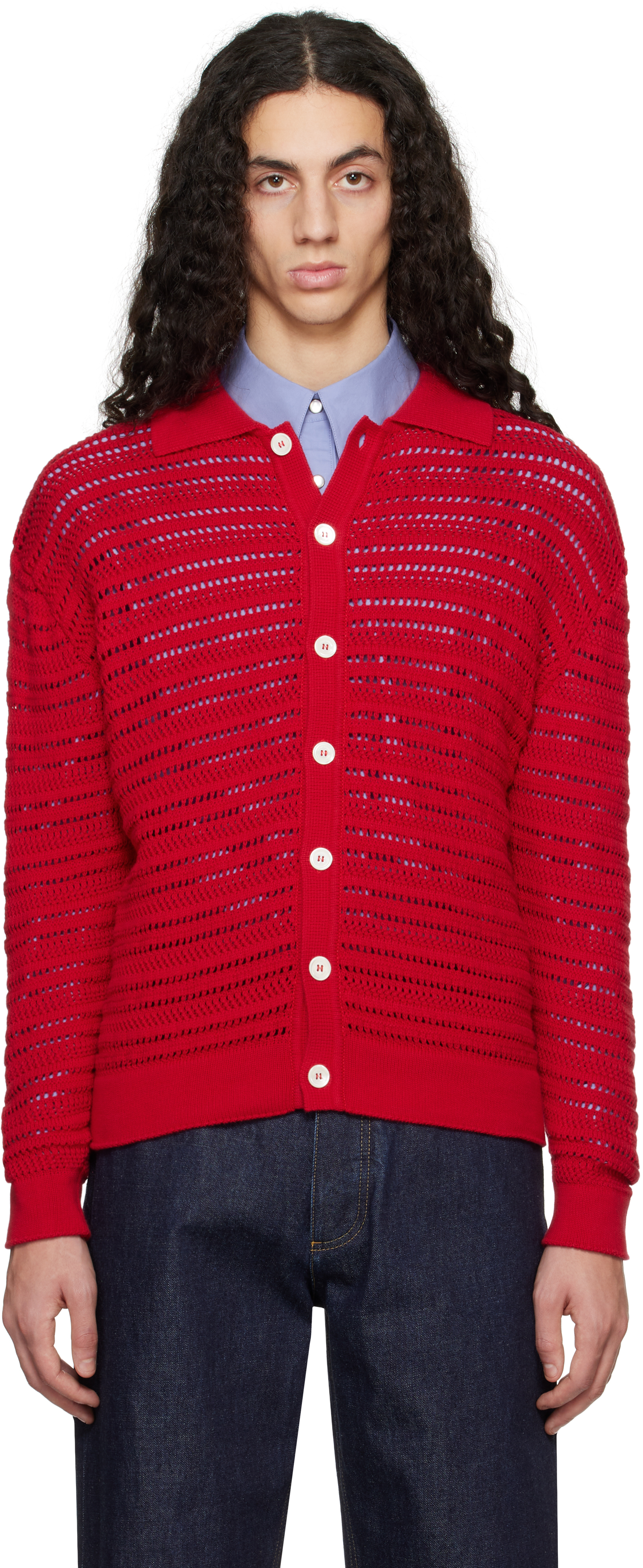 Red Open Collar Cardigan