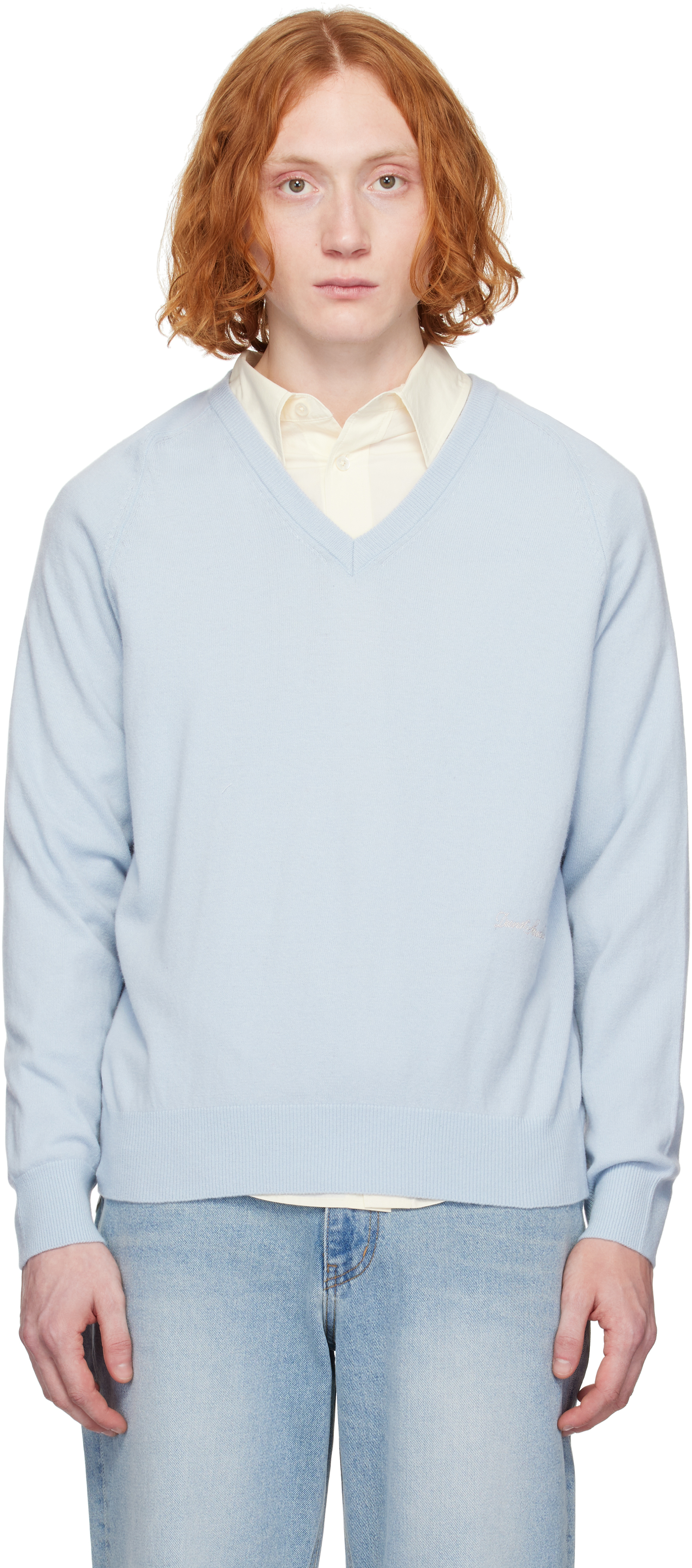 Blue Soft V-Neck Sweater