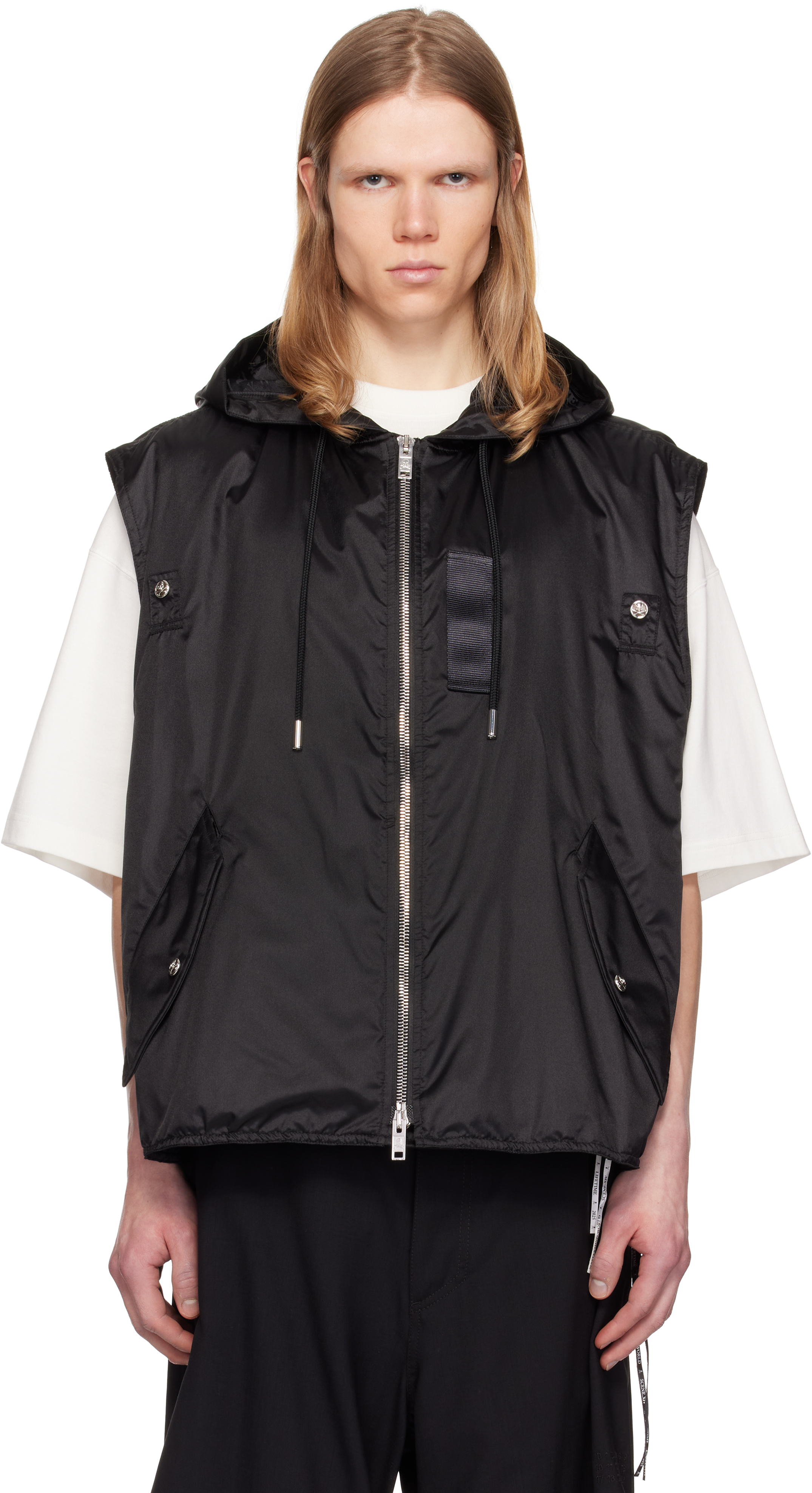 【DISCERNMENT】Nylon hooded vest Hooded Puffer Vest for Men Shiny Metallic Outdoor Warm