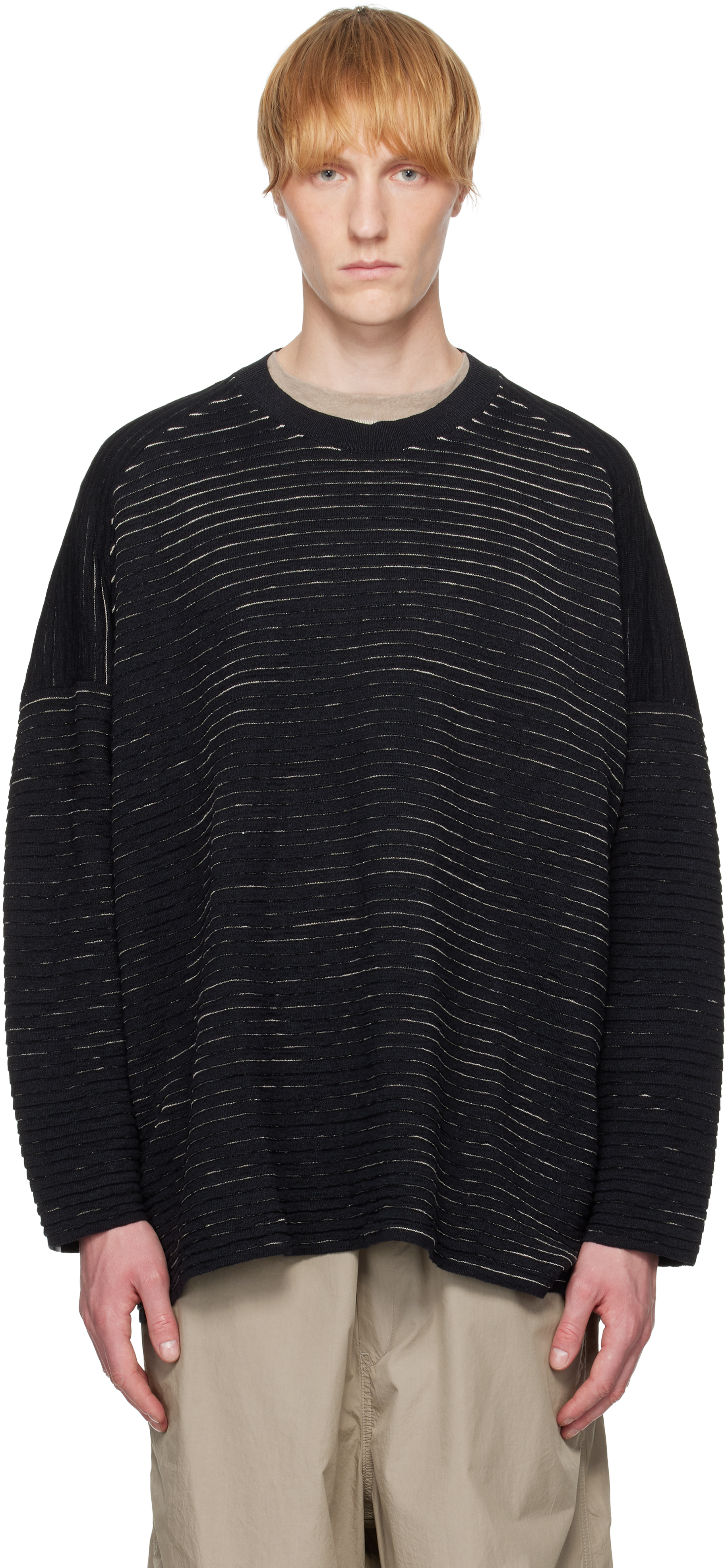 Black Linen Cotton Yarn Knit#70 Sweater