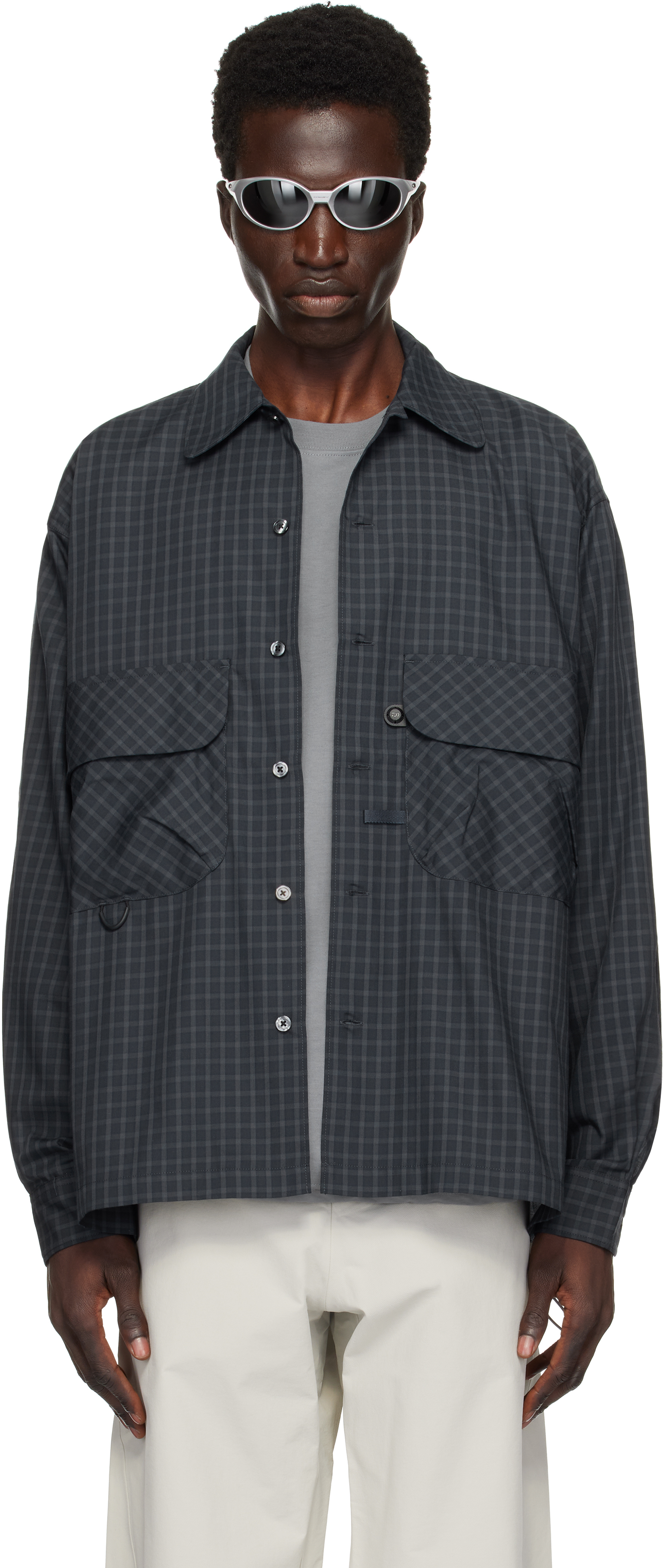 Gray Tech Sports Plaid Shirt