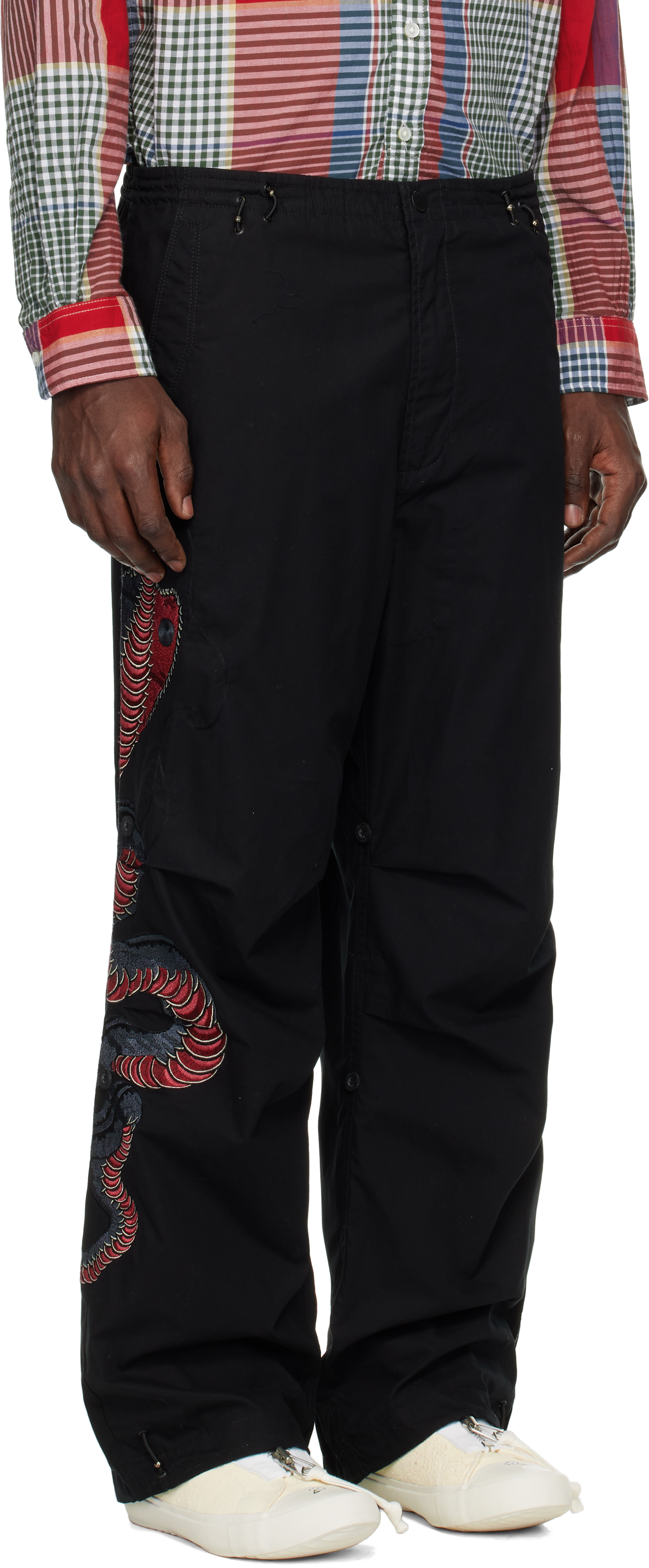 Maharishi Black Ying Yang Cobra Loose Snopants Trousers In Poplin Black