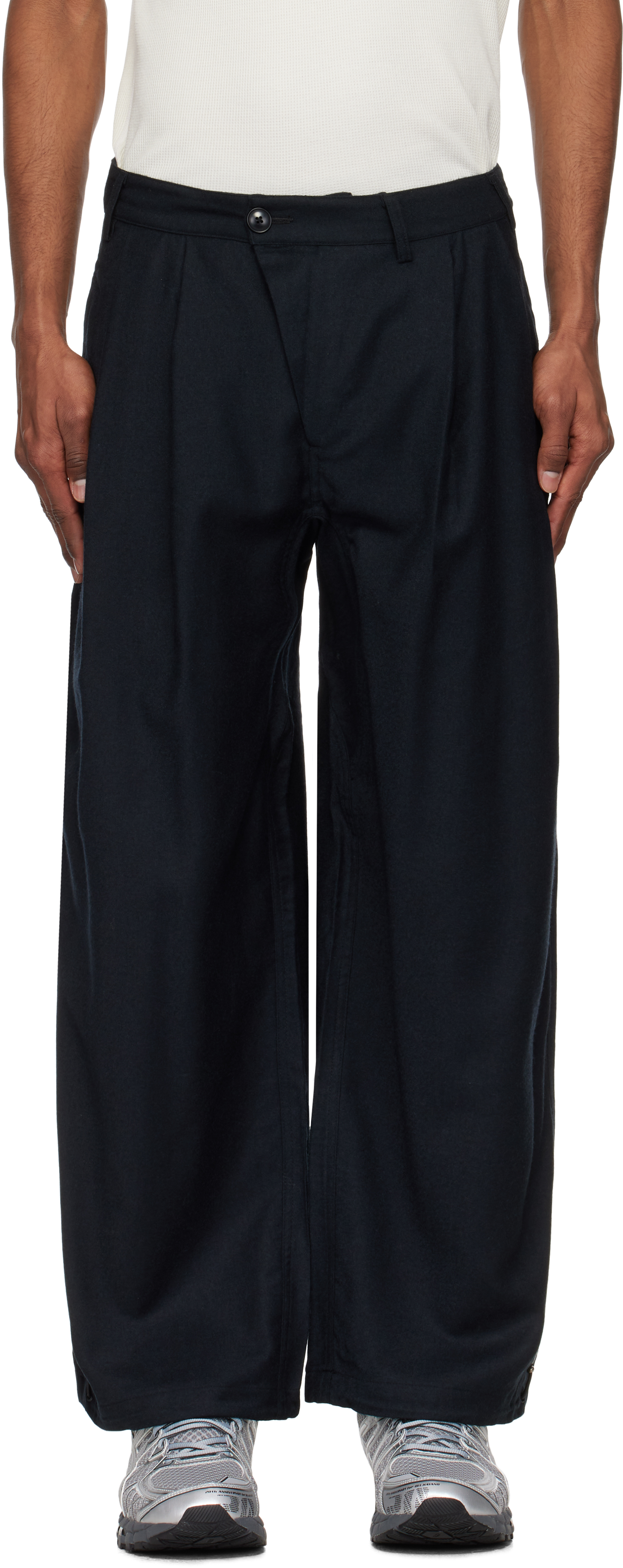Maharishi Black 6058 Asymmetrical Wool Pleated Trousers