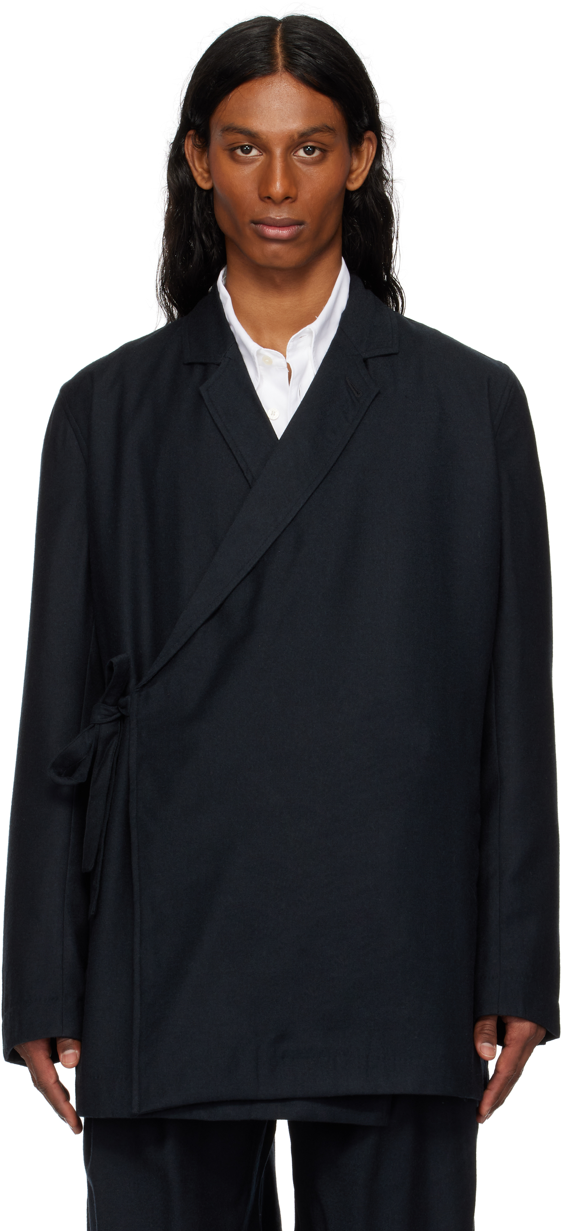 MAHARISHI BLACK 6057 ASYMMETRICAL KIMONO WOOL BLAZER
