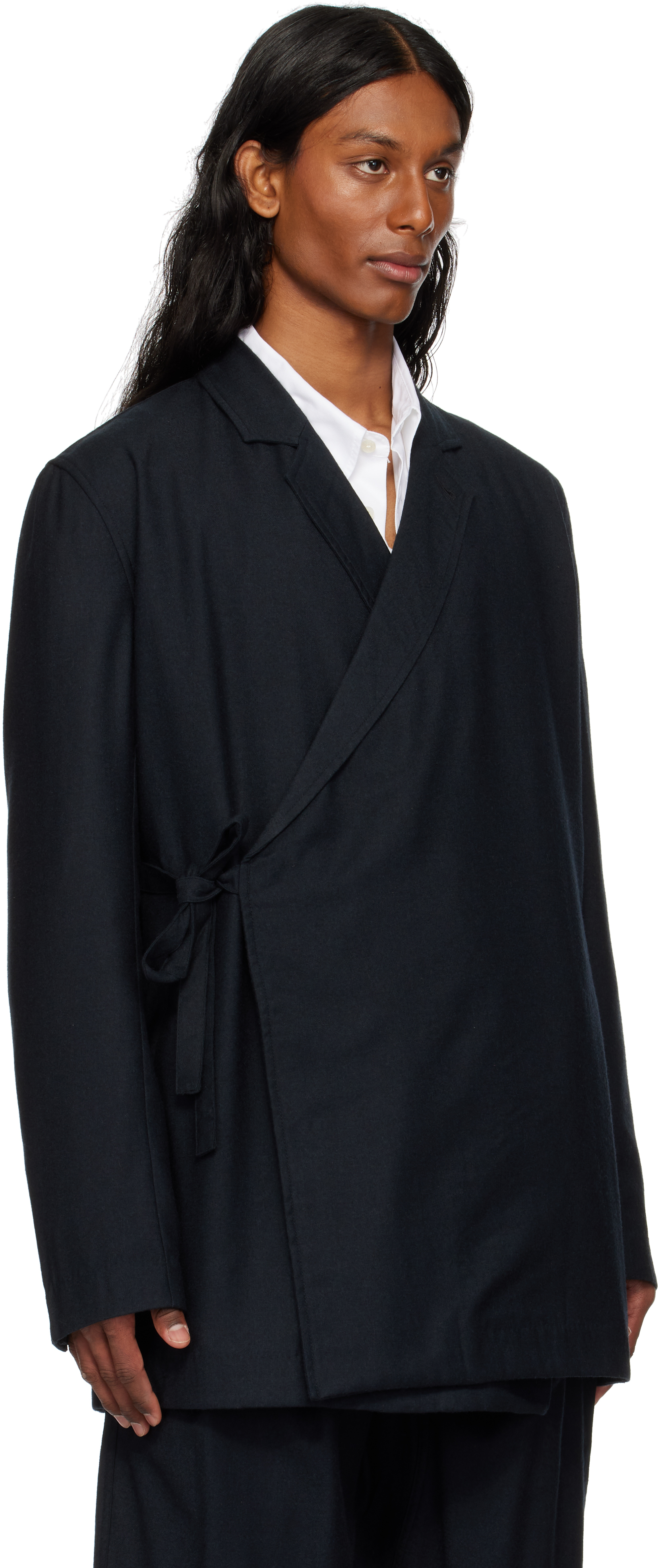 MAHARISHI BLACK 6057 ASYMMETRICAL KIMONO WOOL BLAZER