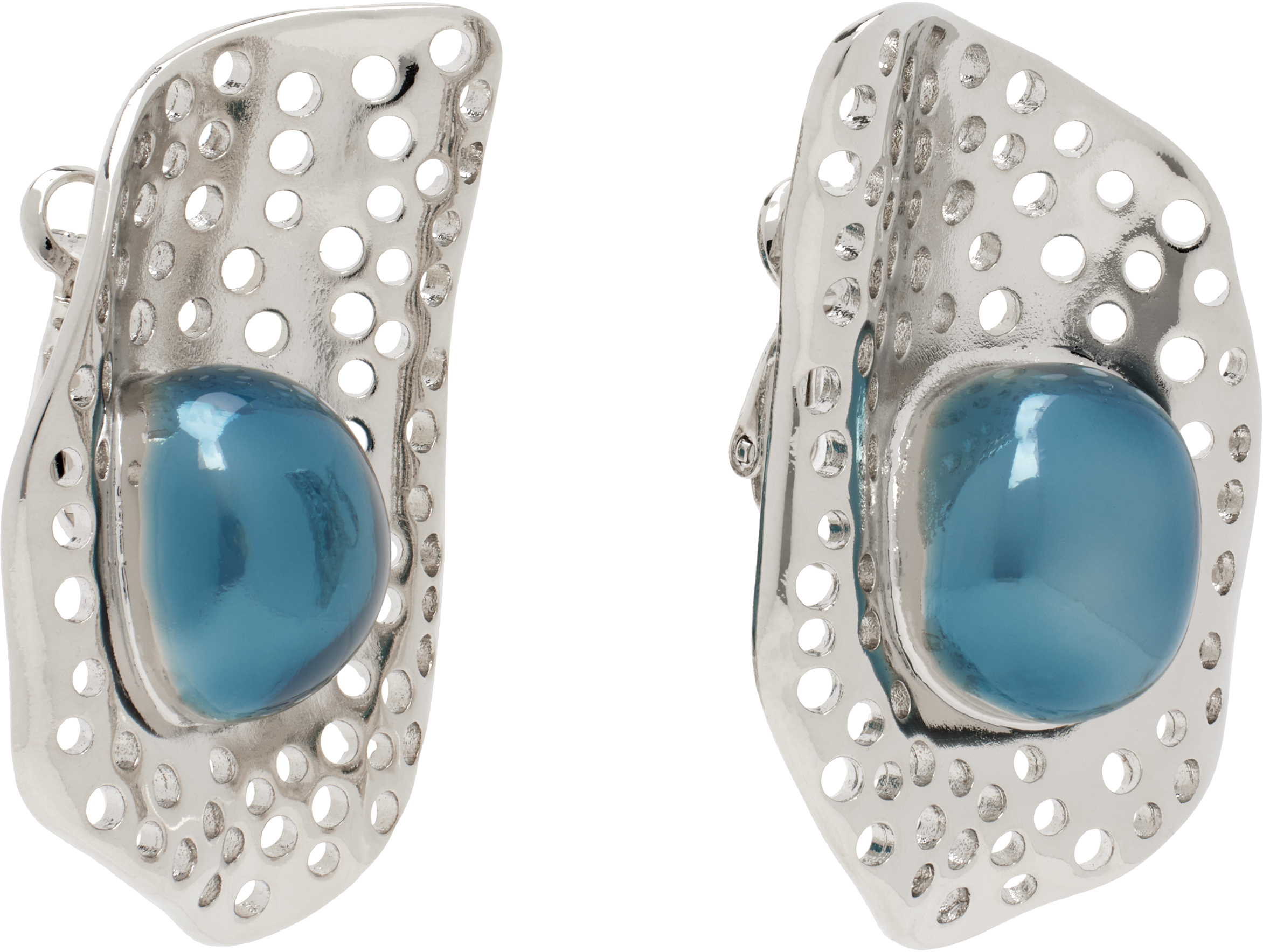 Kiko Kostadinov Silver & Blue Alis Dish Earrings In Silver