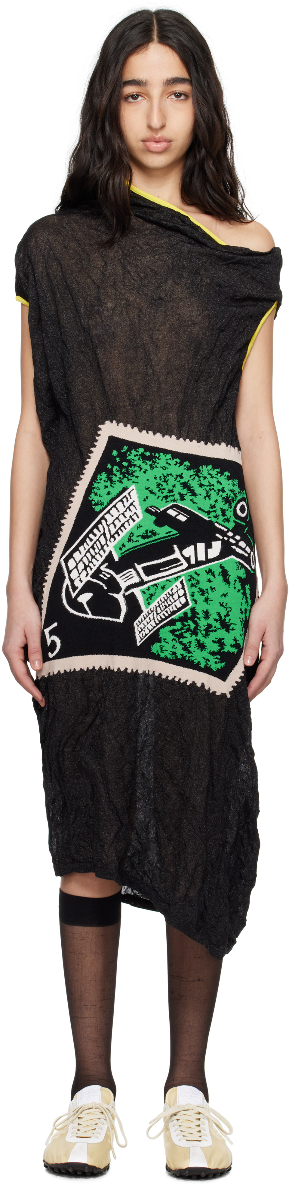 Black Satellite Knit Midi Dress