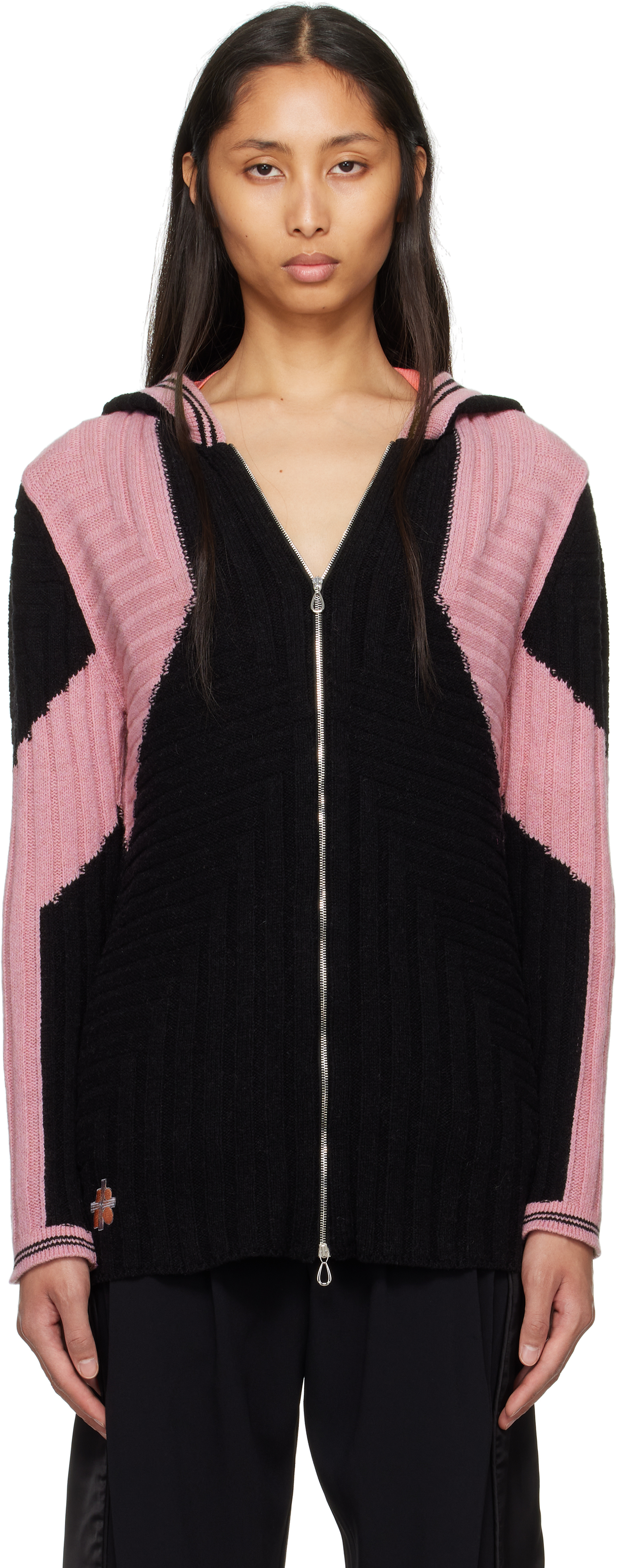 Kiko Kostadinov: Black & Pink Dakota Oversized Knit Hoodie Kiko Kostadinov: Black & Pink Dakota Oversized Knit Hoodie