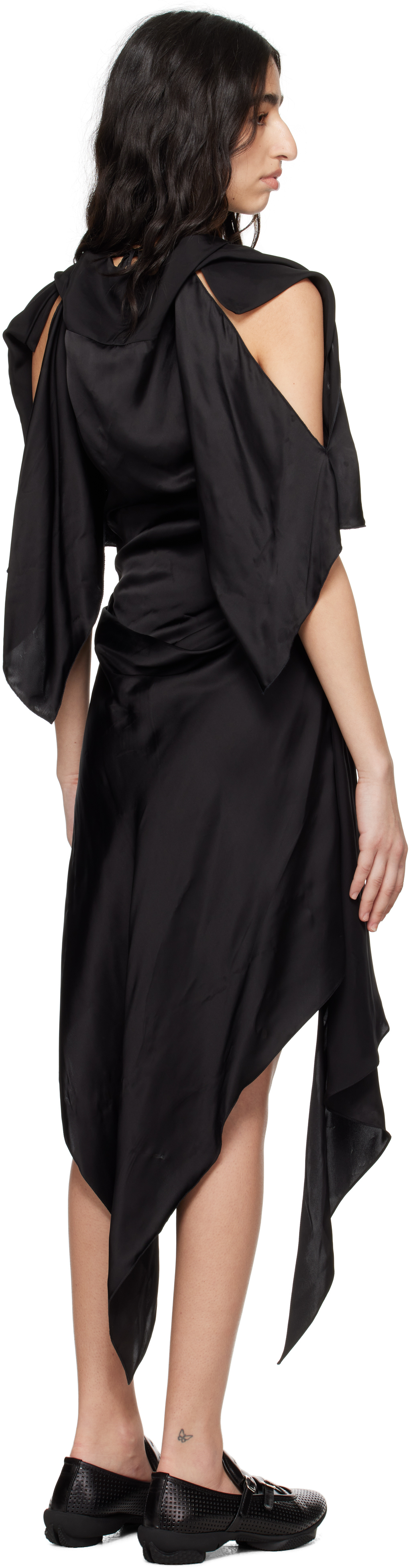 Kiko Kostadinov Black Fornax Draped Midi Dress In Glossy Black