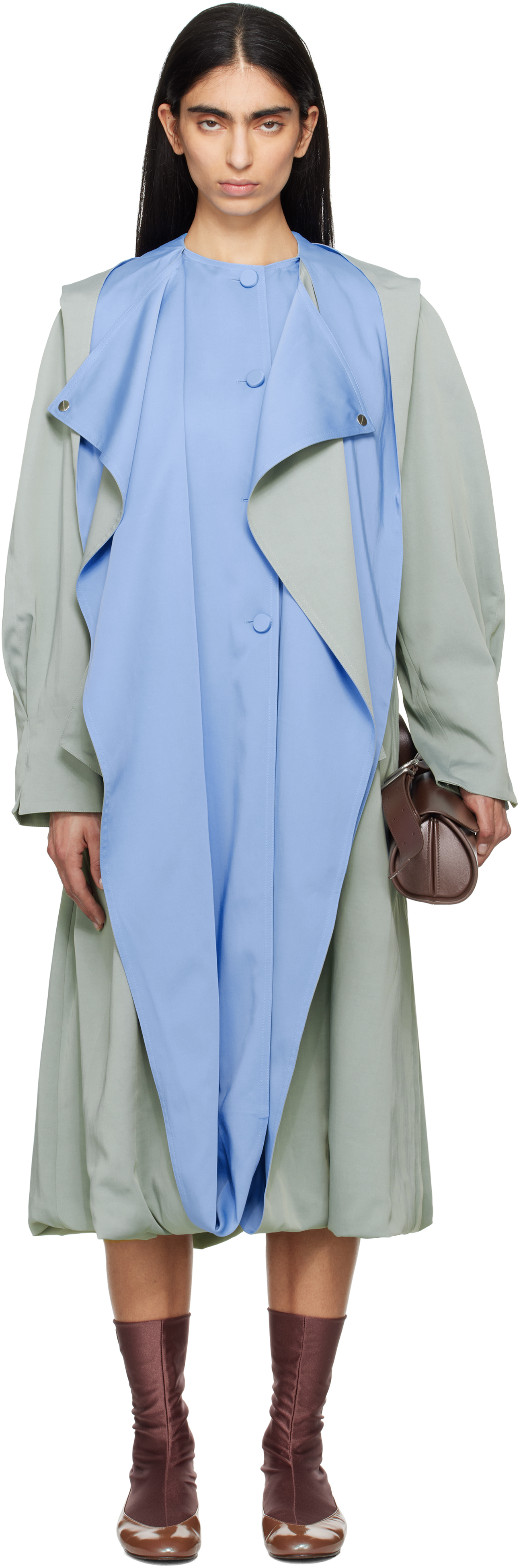 Green & Blue Ageto Hooded Trench Coat