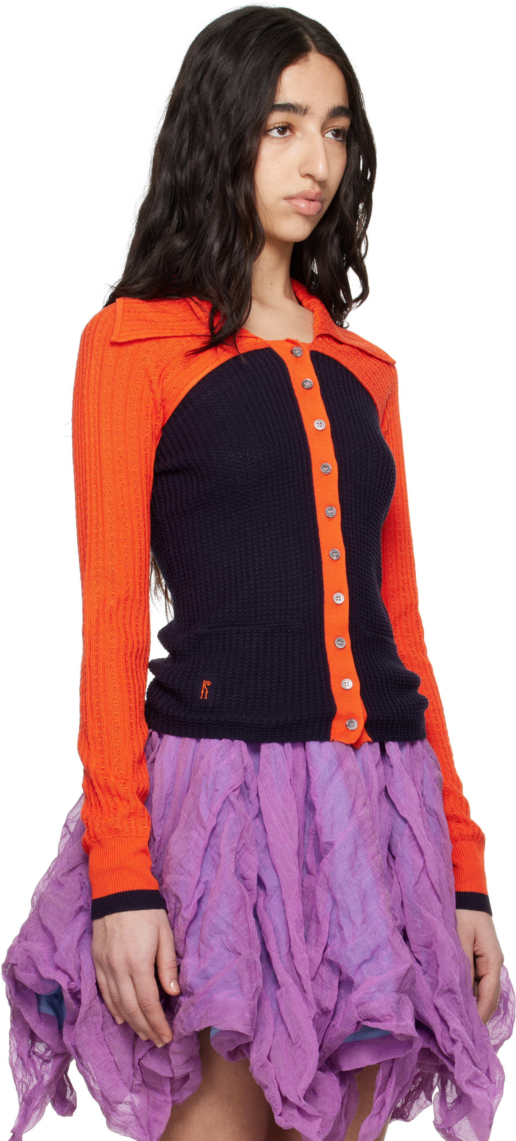 Kiko Kostadinov Navy & Orange Rover Knit Cardigan In Eclipse Blue / Vermi